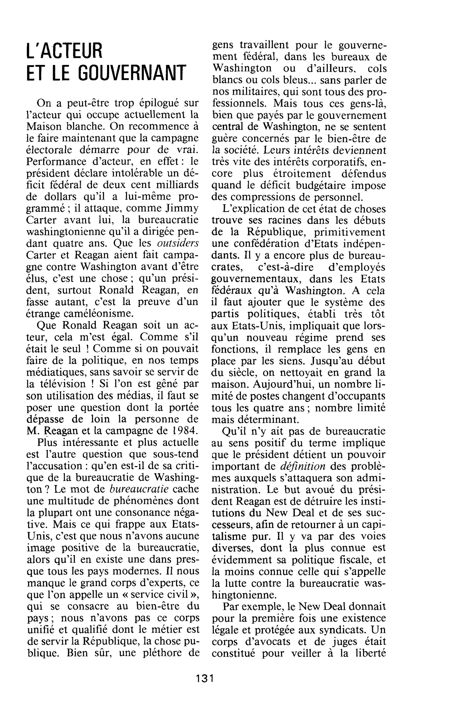 L’ACTEUR ET LE GOUVERNANT