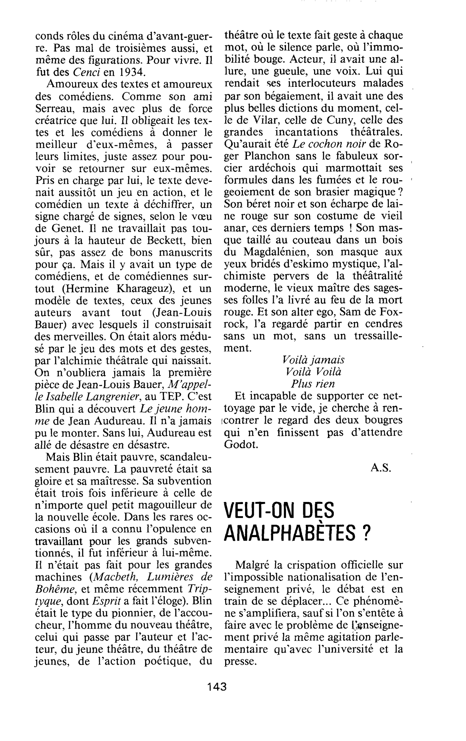 VEUT-ON DES ANALPHABÈTES ?