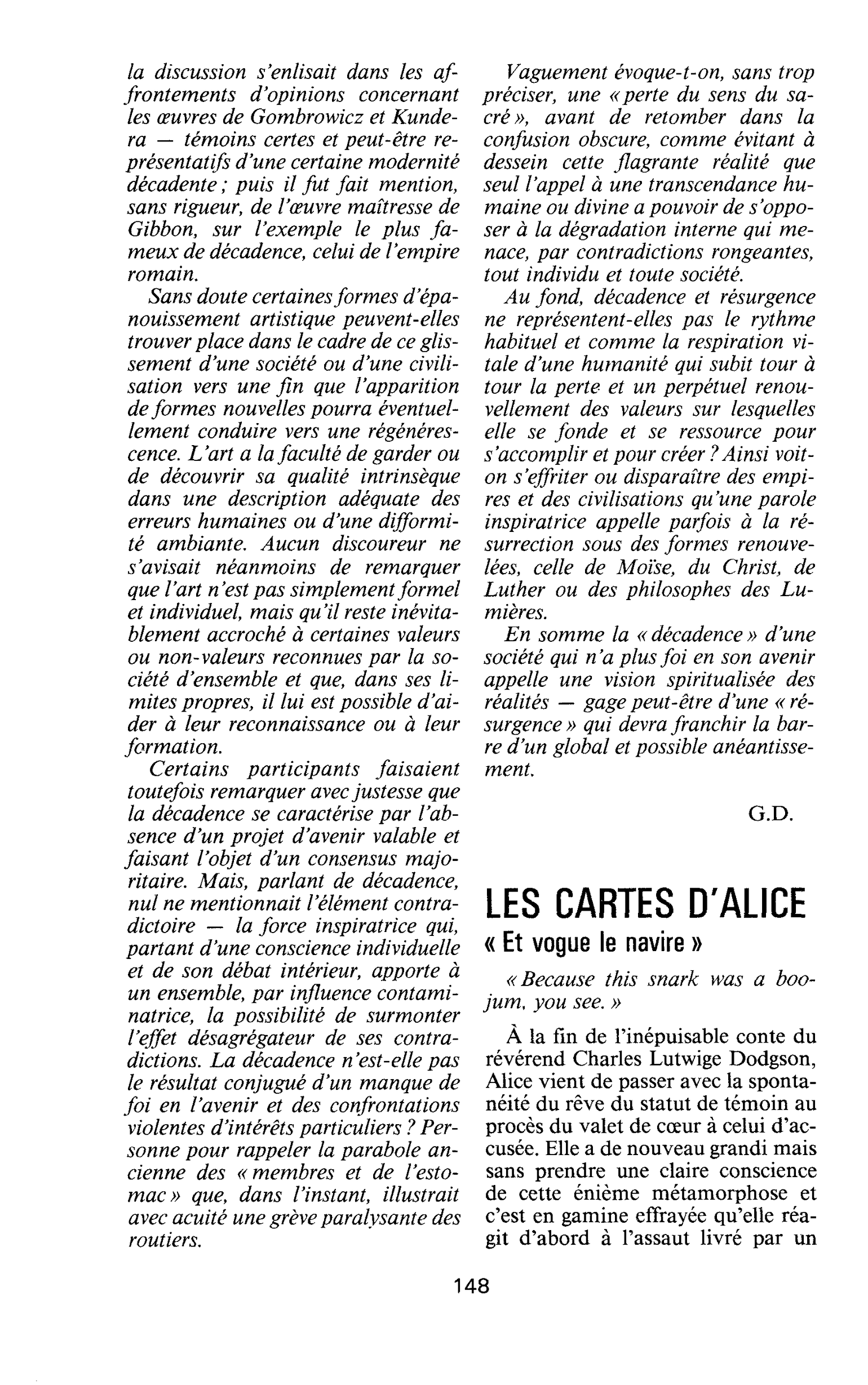 LES CARTES D’ALICE. « Et vogue le navire »