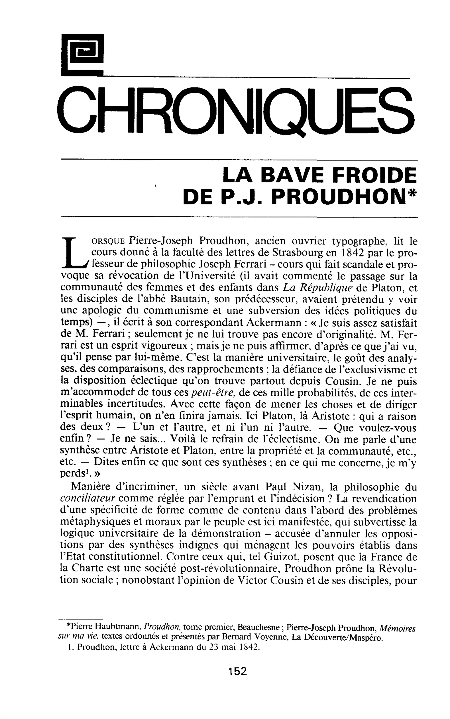 LA BAVE FROIDE DE P.J. PROUDHON