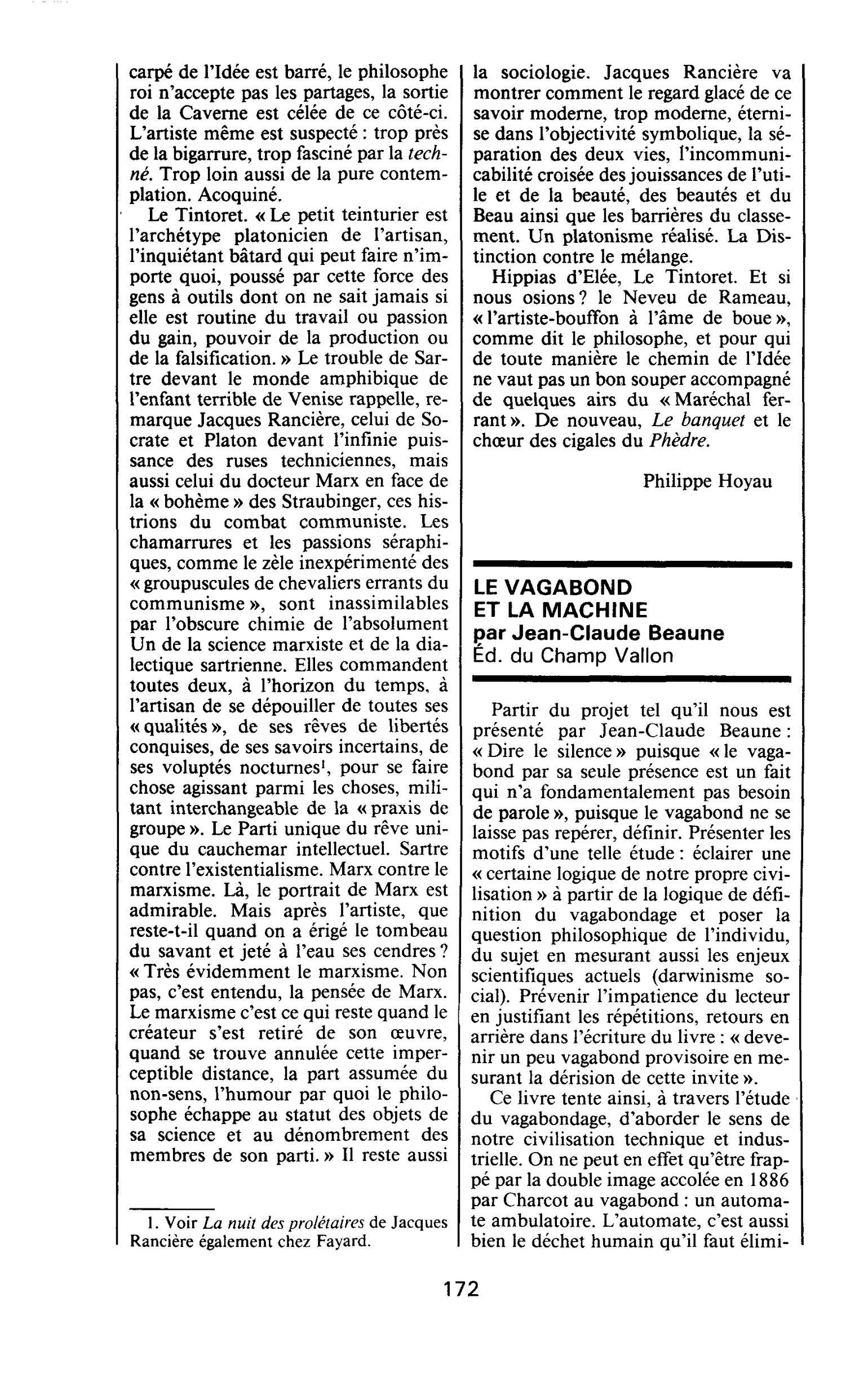 LE VAGABOND ET LA MACHINE par Jean-Claude Beaune