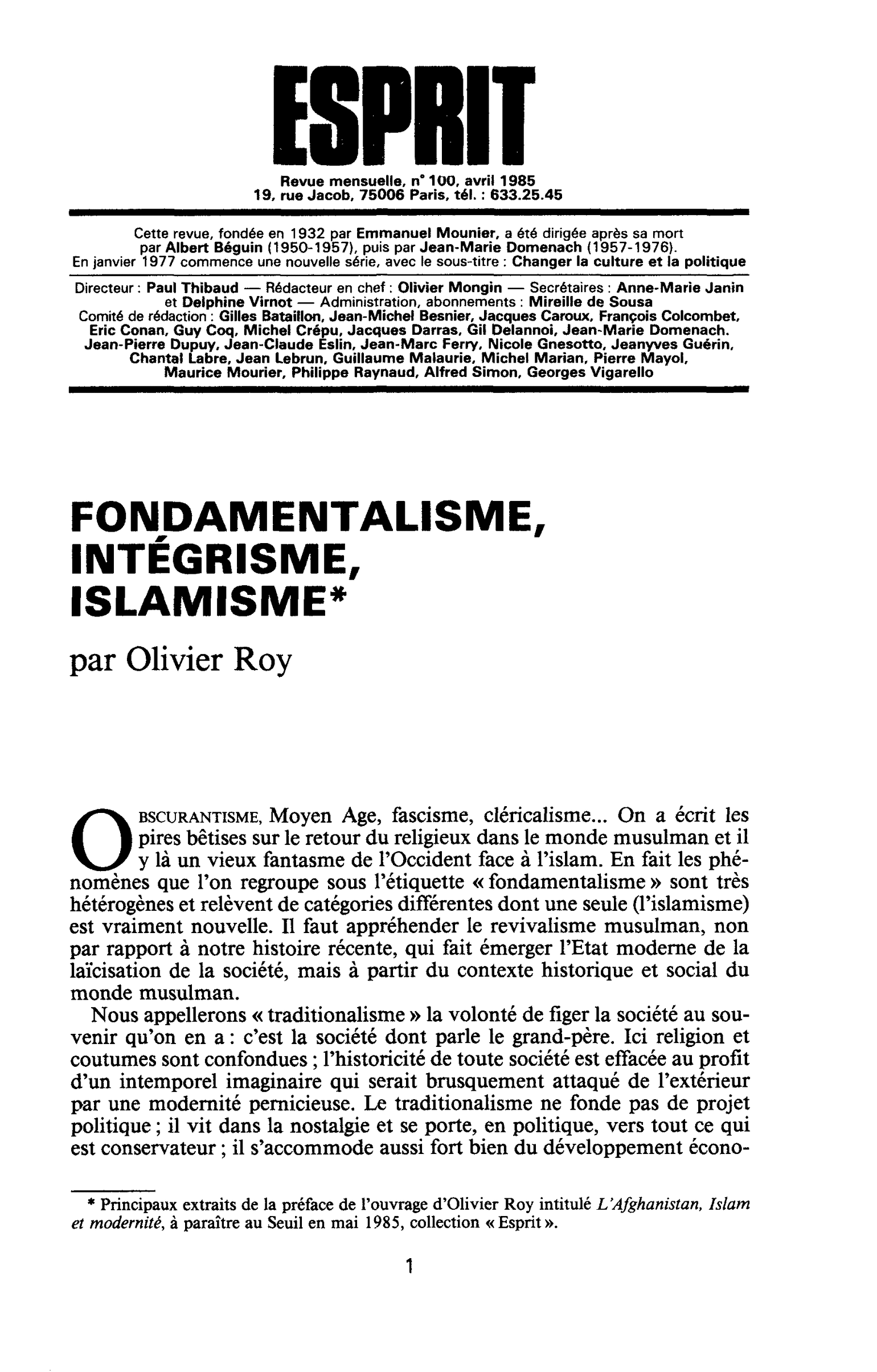 FONDAMENTALISME, INTÉGRISME, ISLAMISME