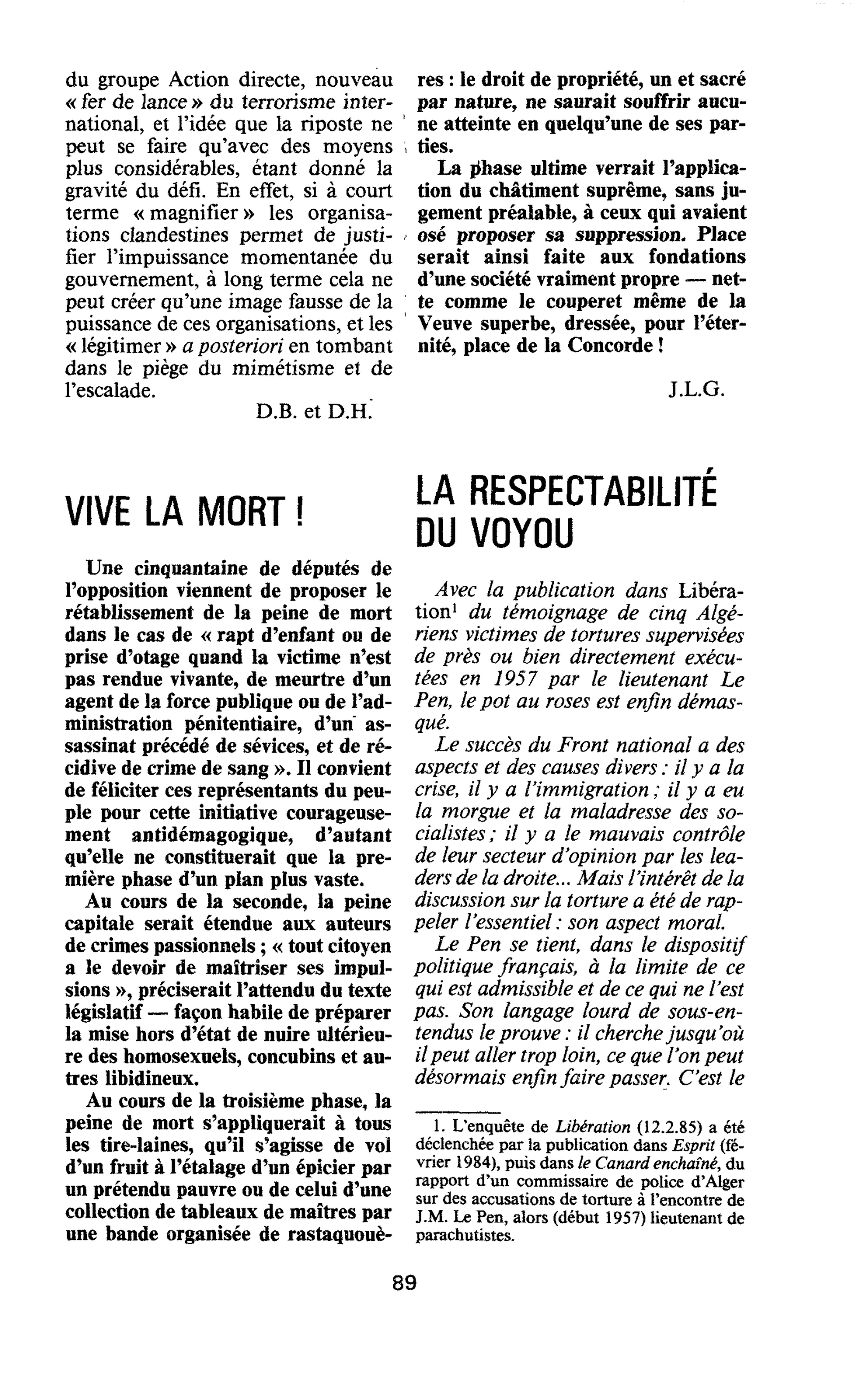 LA RESPECTABILITE DU VOYOU
