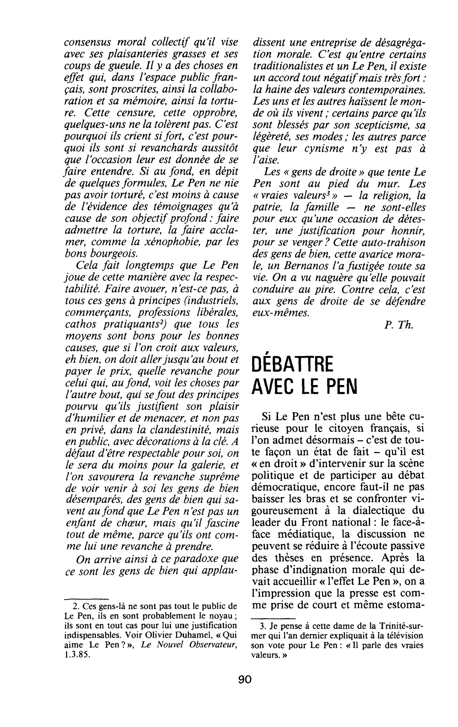 DÉBATTRE AVEC LE PEN