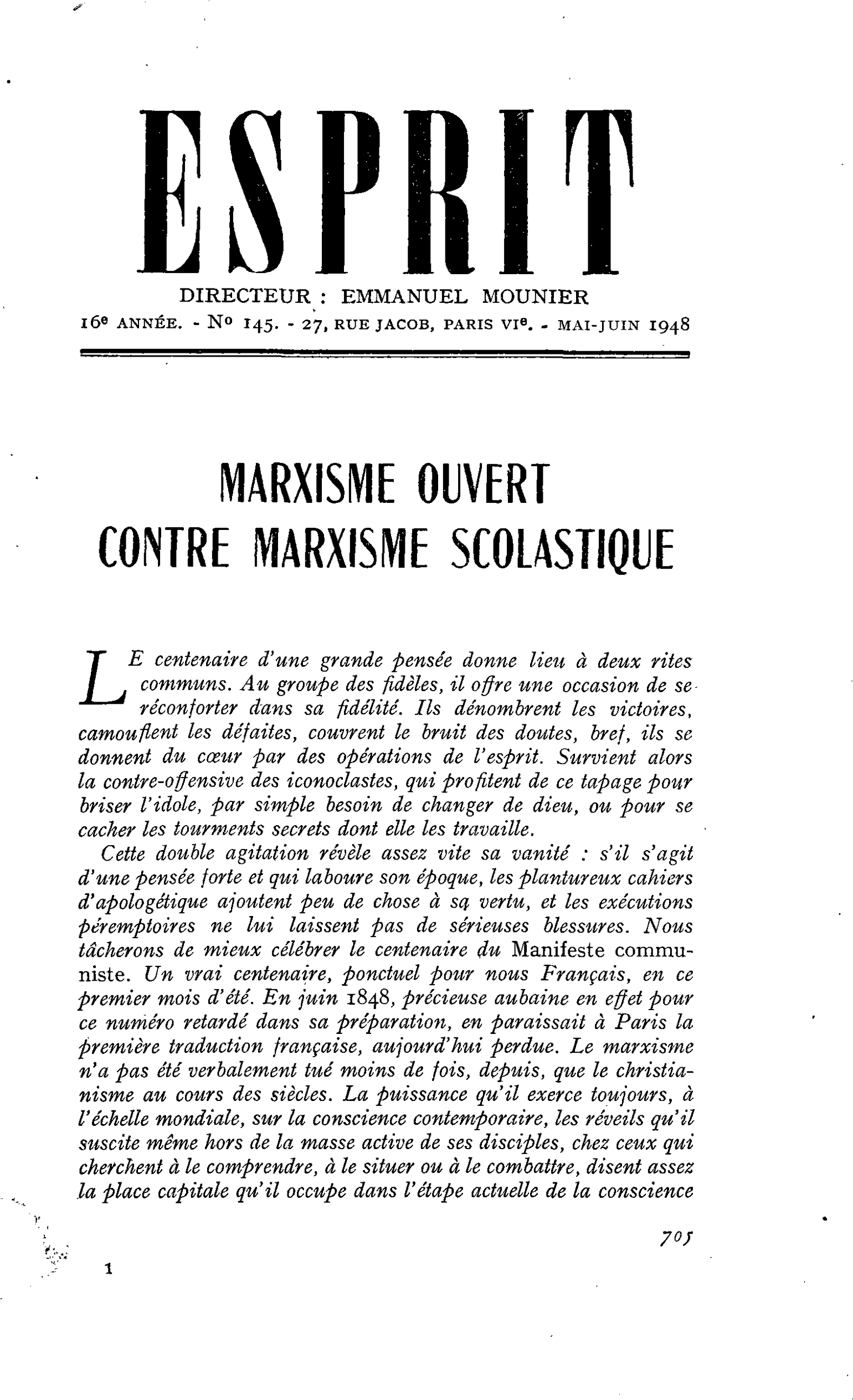 MARXISME OUVERT CONTRE MARXISME SCOLASTIQUE