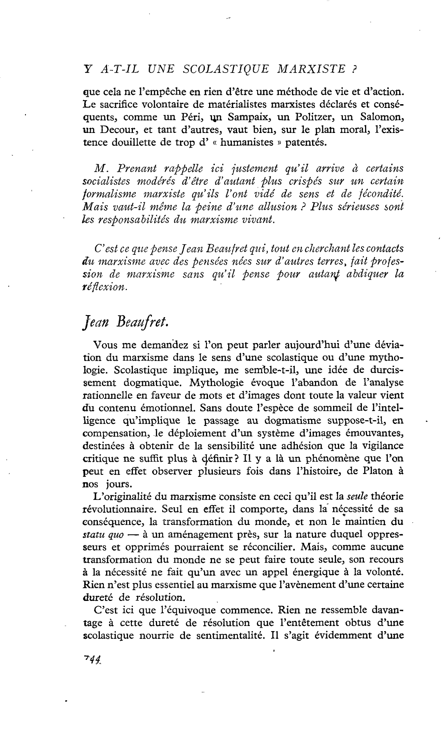 Y a-t-il une scolastique marxiste ? (Enquête) : Jean Beaufret