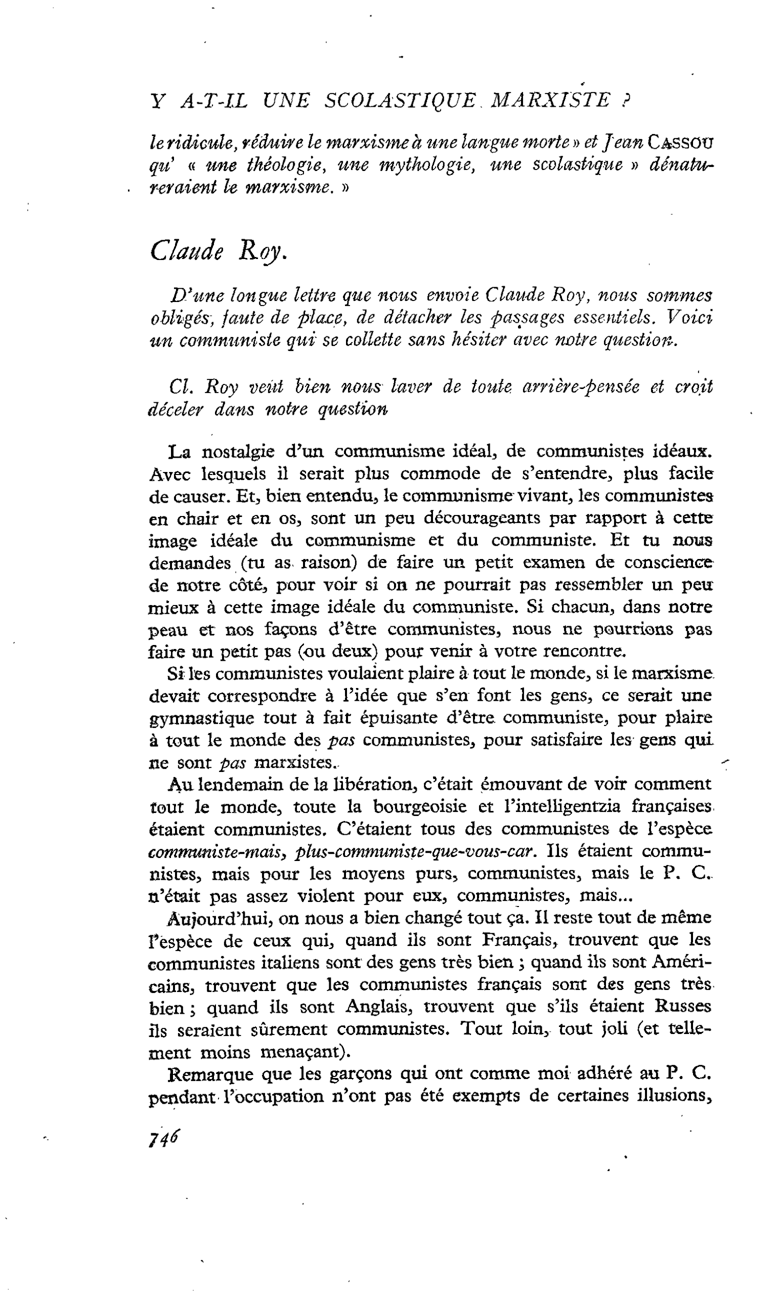 Y a-t-il une scolastique marxiste ? (Enquête) : Claude Roy