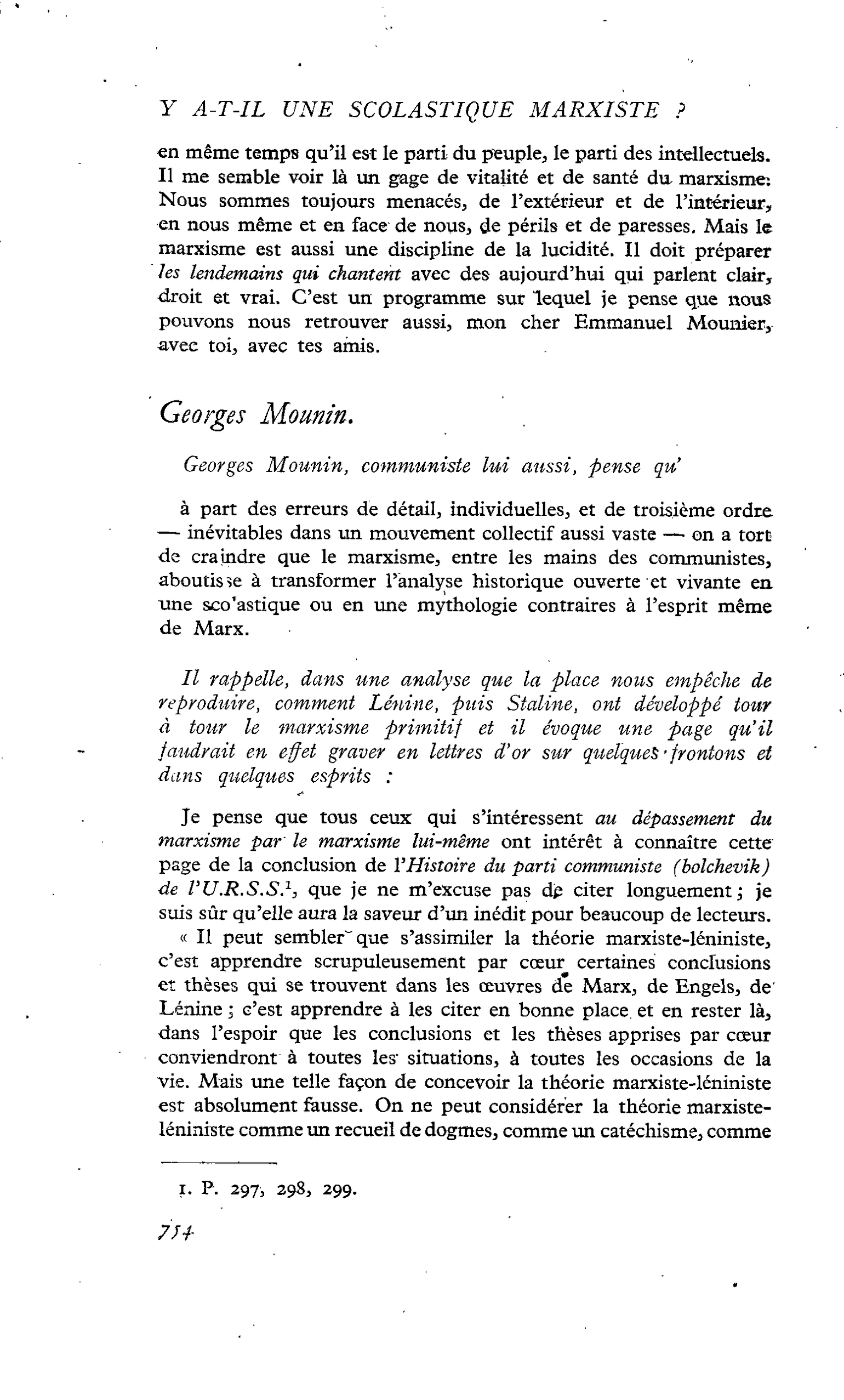 Y a-t-il une scolastique marxiste ? (Enquête) : Georges Mounin