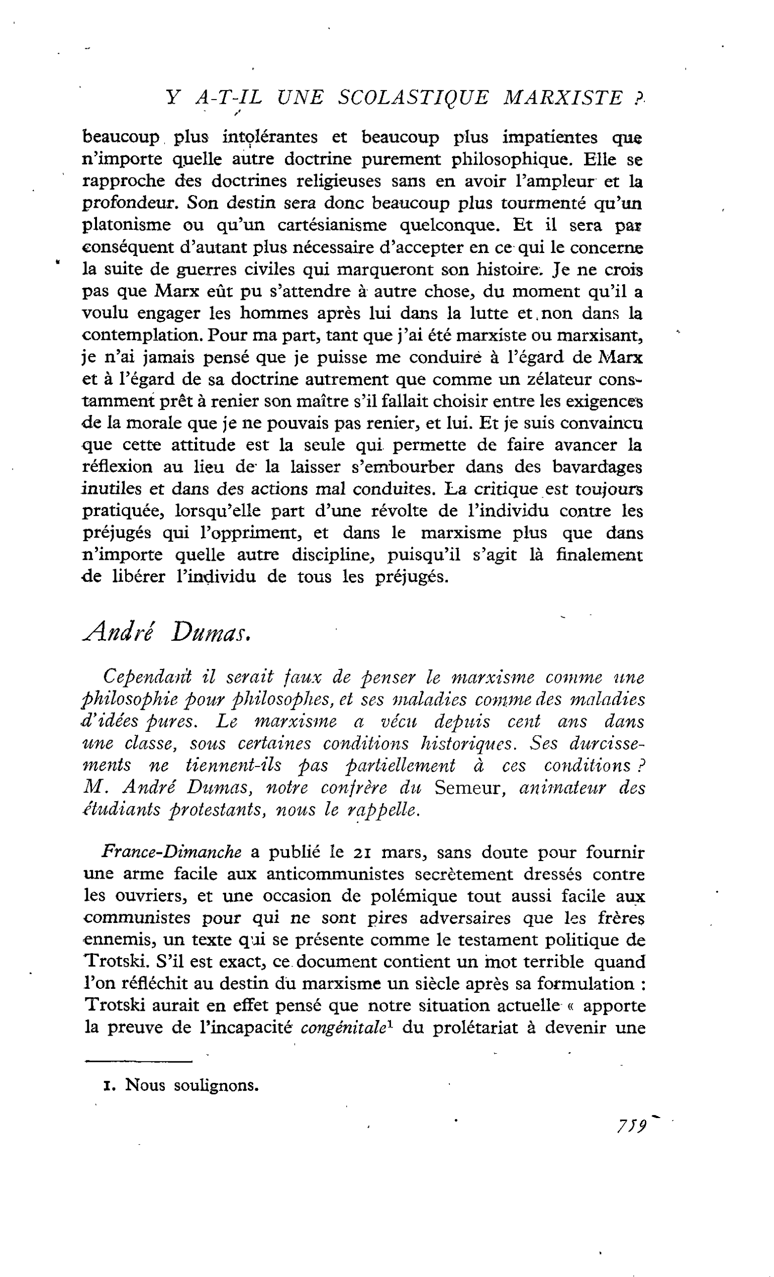 Y a-t-il une scolastique marxiste ? (Enquête) : André Dumas