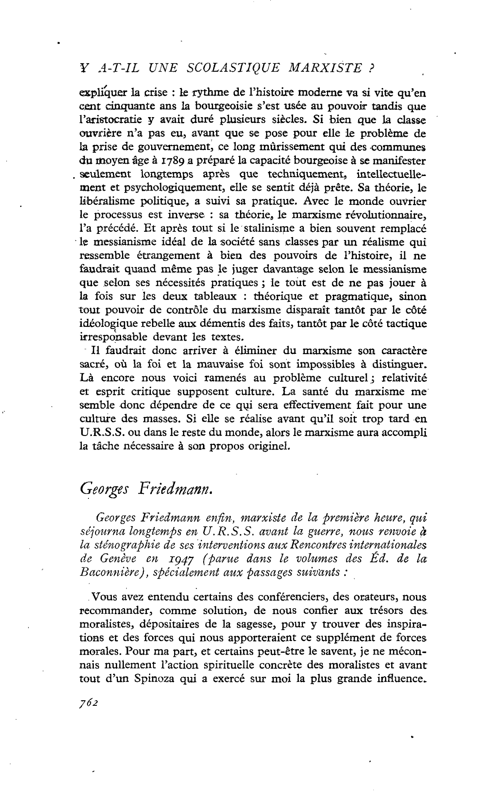 Y a-t-il une scolastique marxiste ? (Enquête) : Georges Friedmann