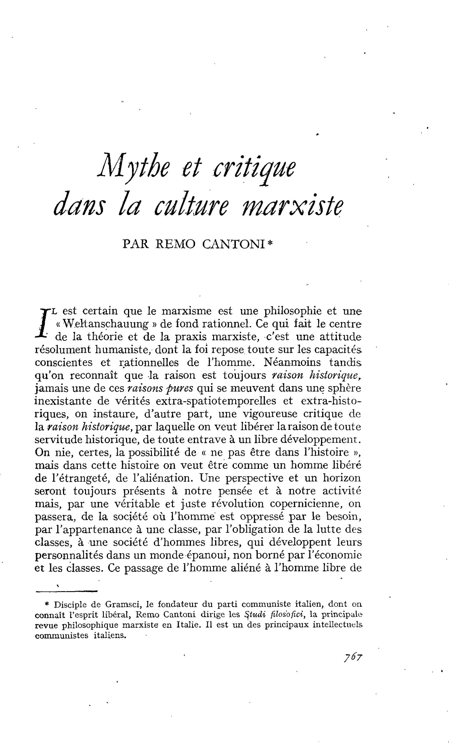 Mythe et critique dans la culture marxiste