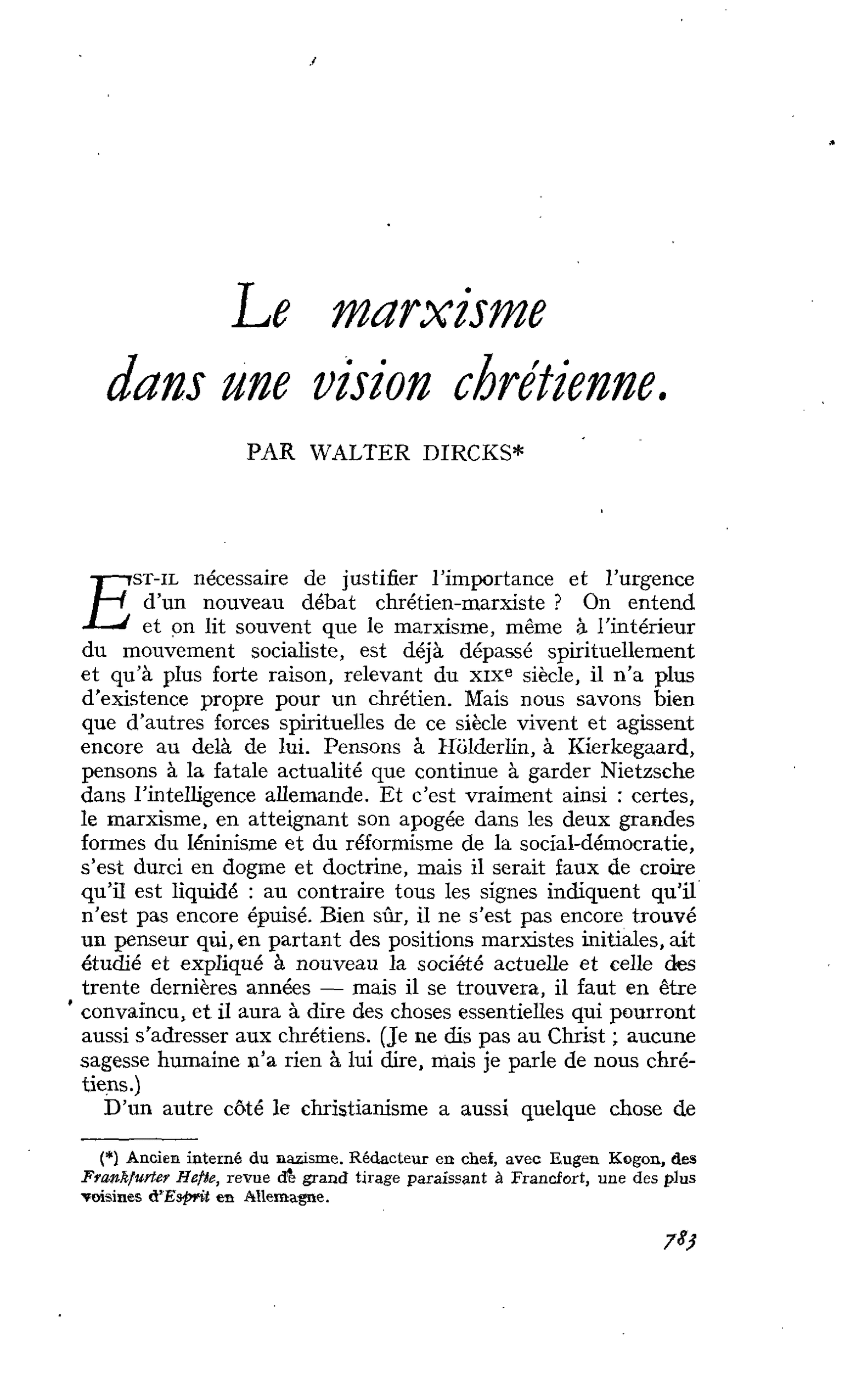 Le marxisme dans une vision chrétienne