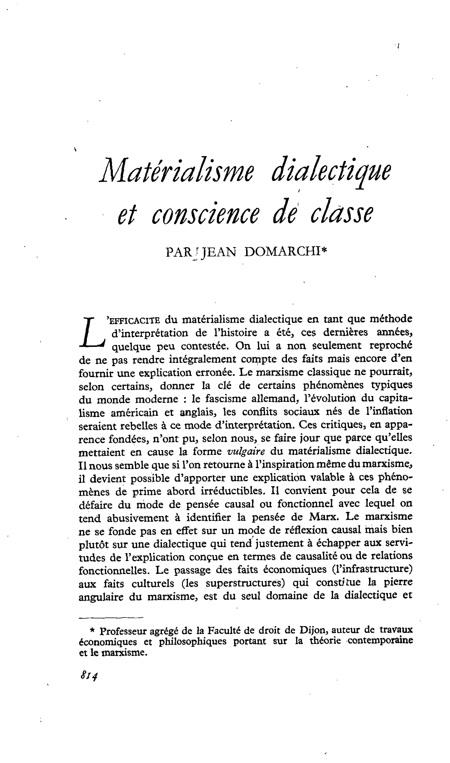 Matérialisme dialectique et conscience de classe