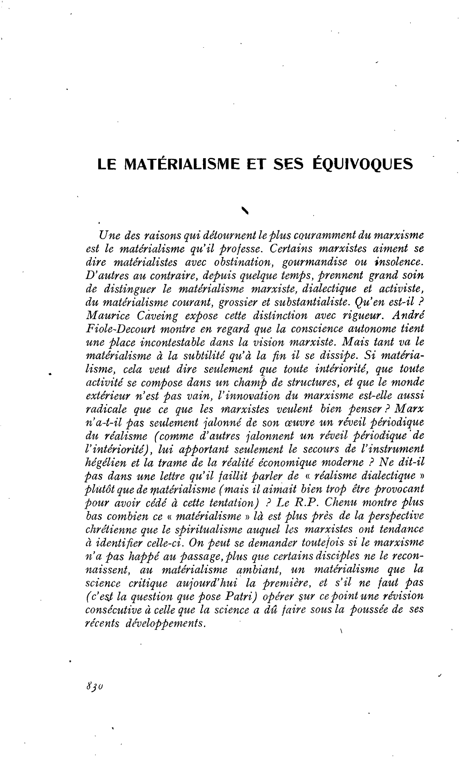LE MATÉRIALISME ET SES ÉQUIVOQUES