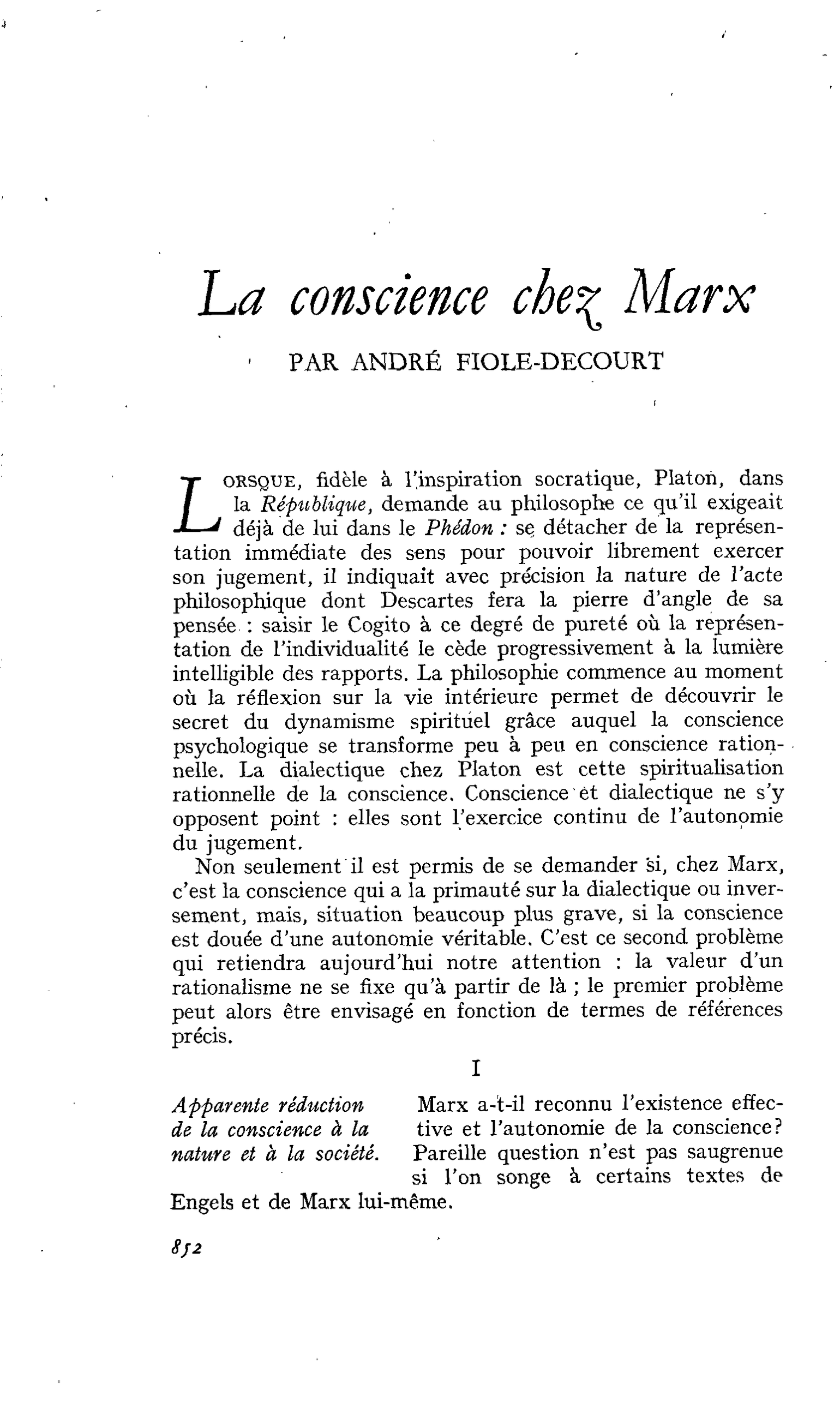 La conscience chez Marx