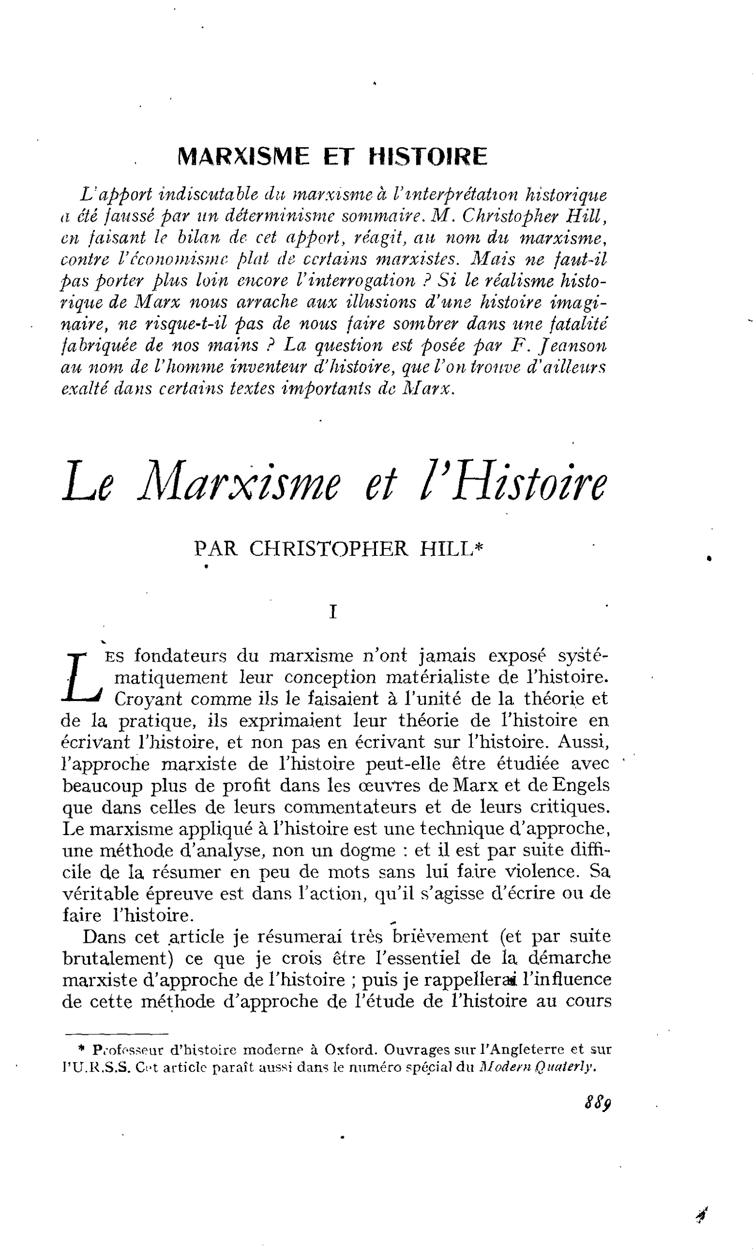 Le Marxisme et l’Histoire