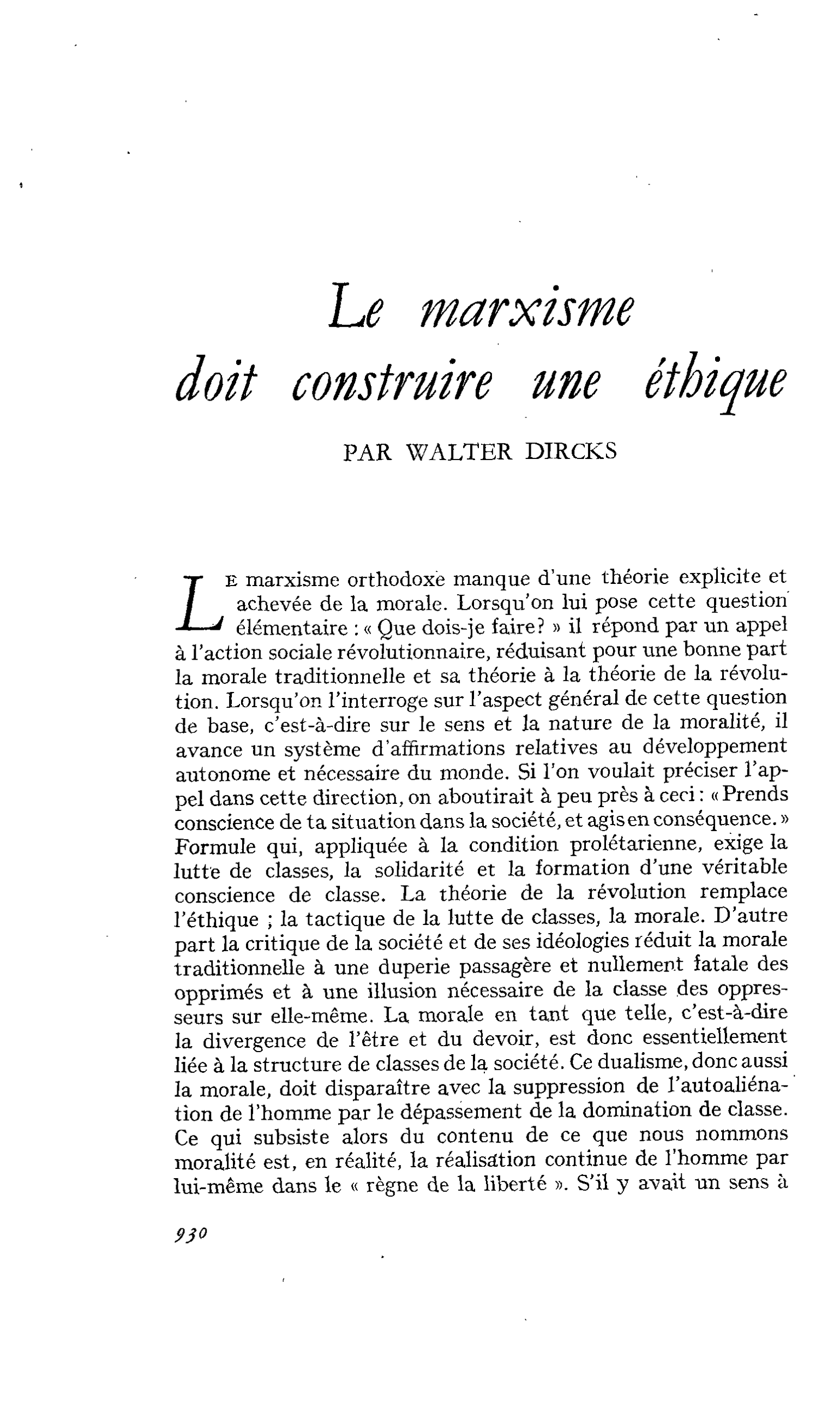 Le marxisme doit construire une éthique
