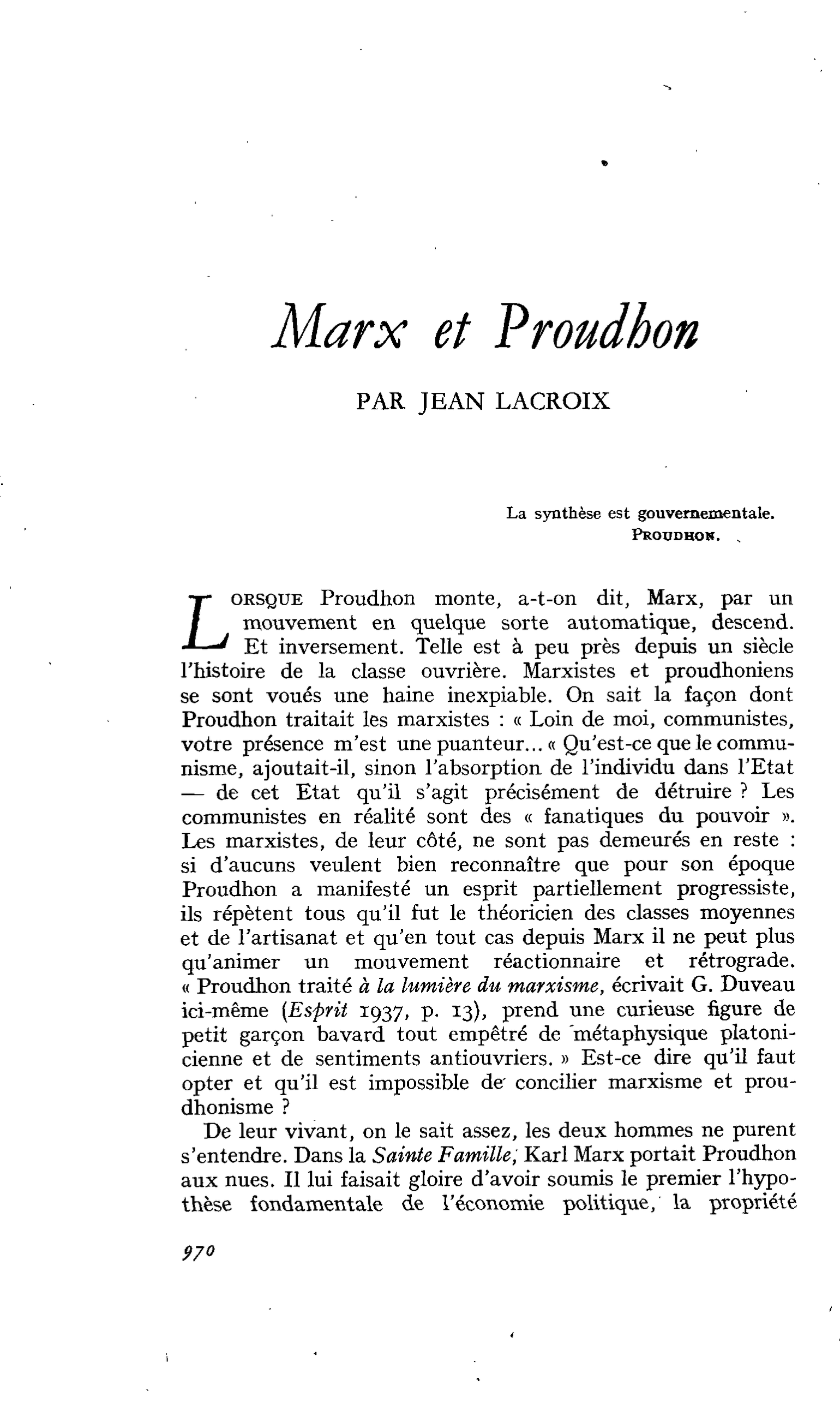 Marx et Proudhon