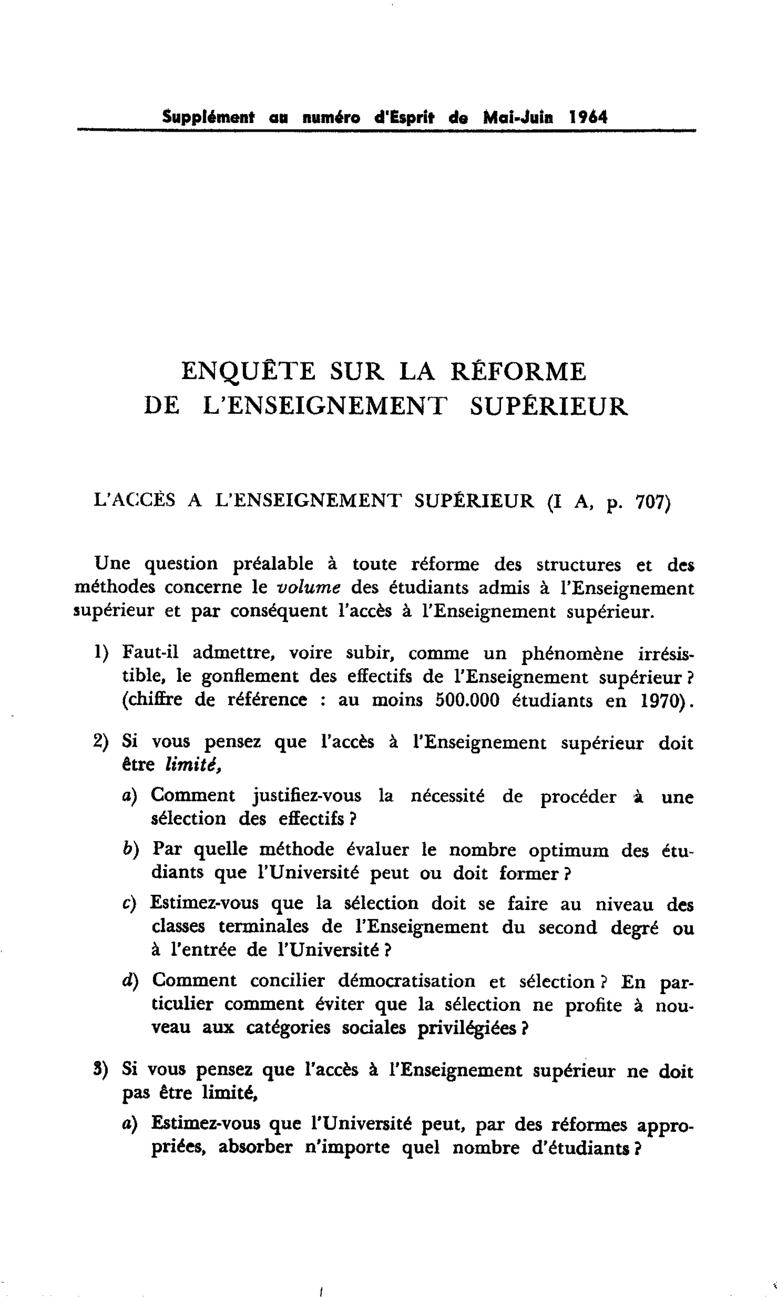 ENQUÊTE SUR LA RÉFORME DE L’ENSEIGNEMENT SUPÉRIEUR