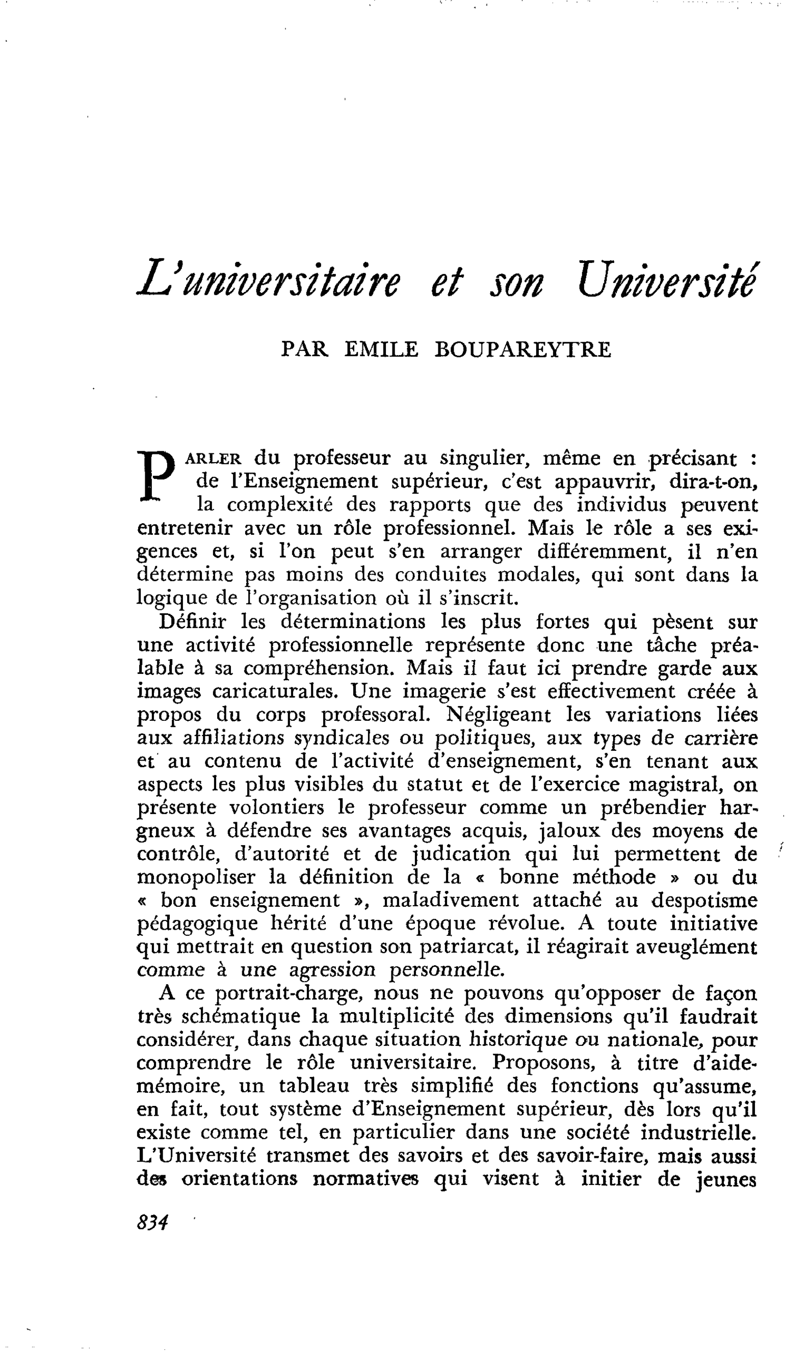 L’universitaire et son Université