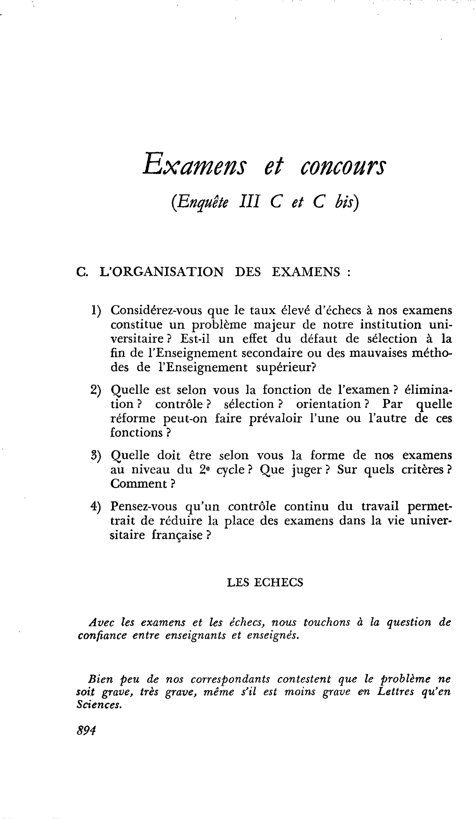 Examens et concours (Enquête III C et C bis)