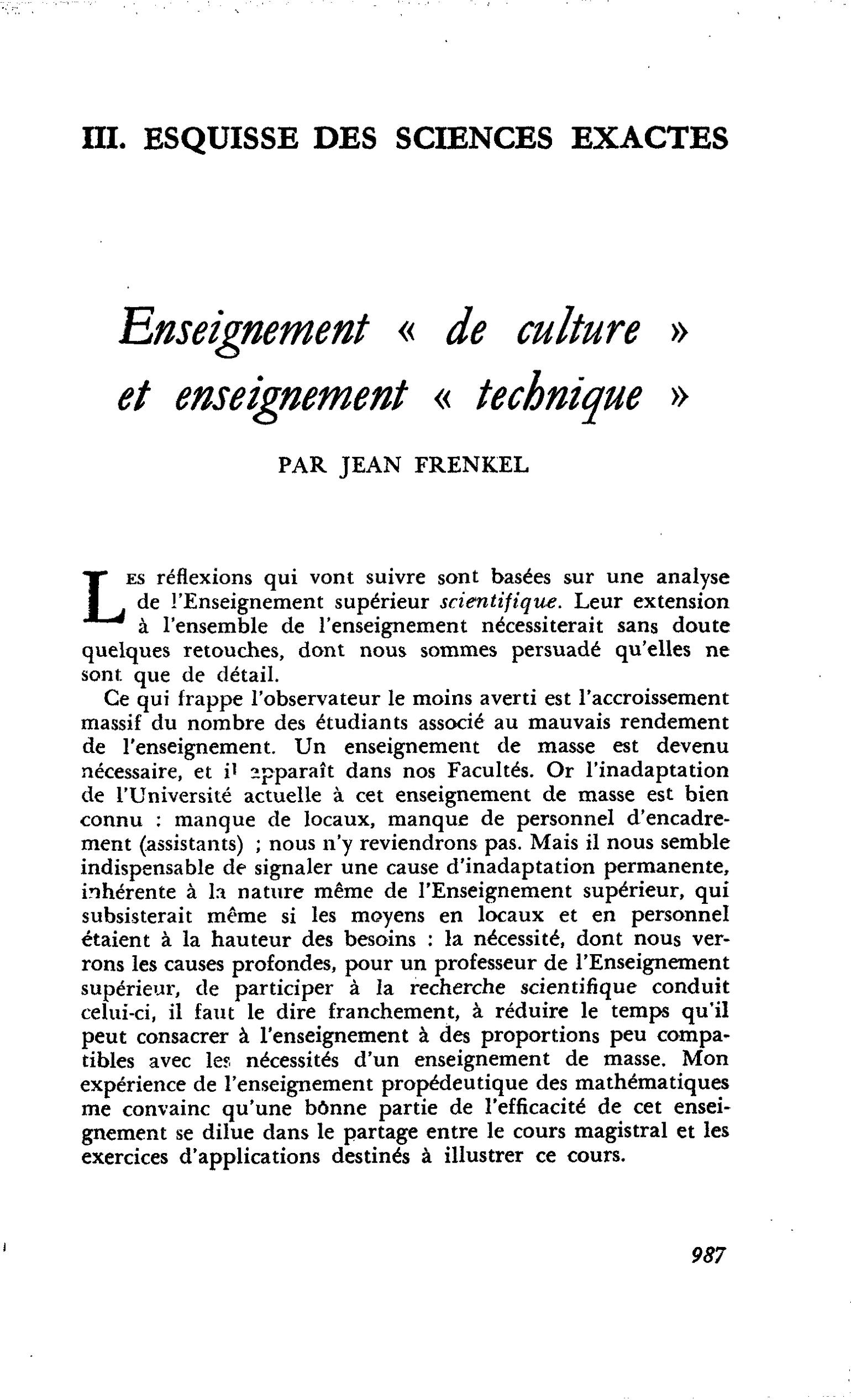 Enseignement « de culture » et enseignement « technique »