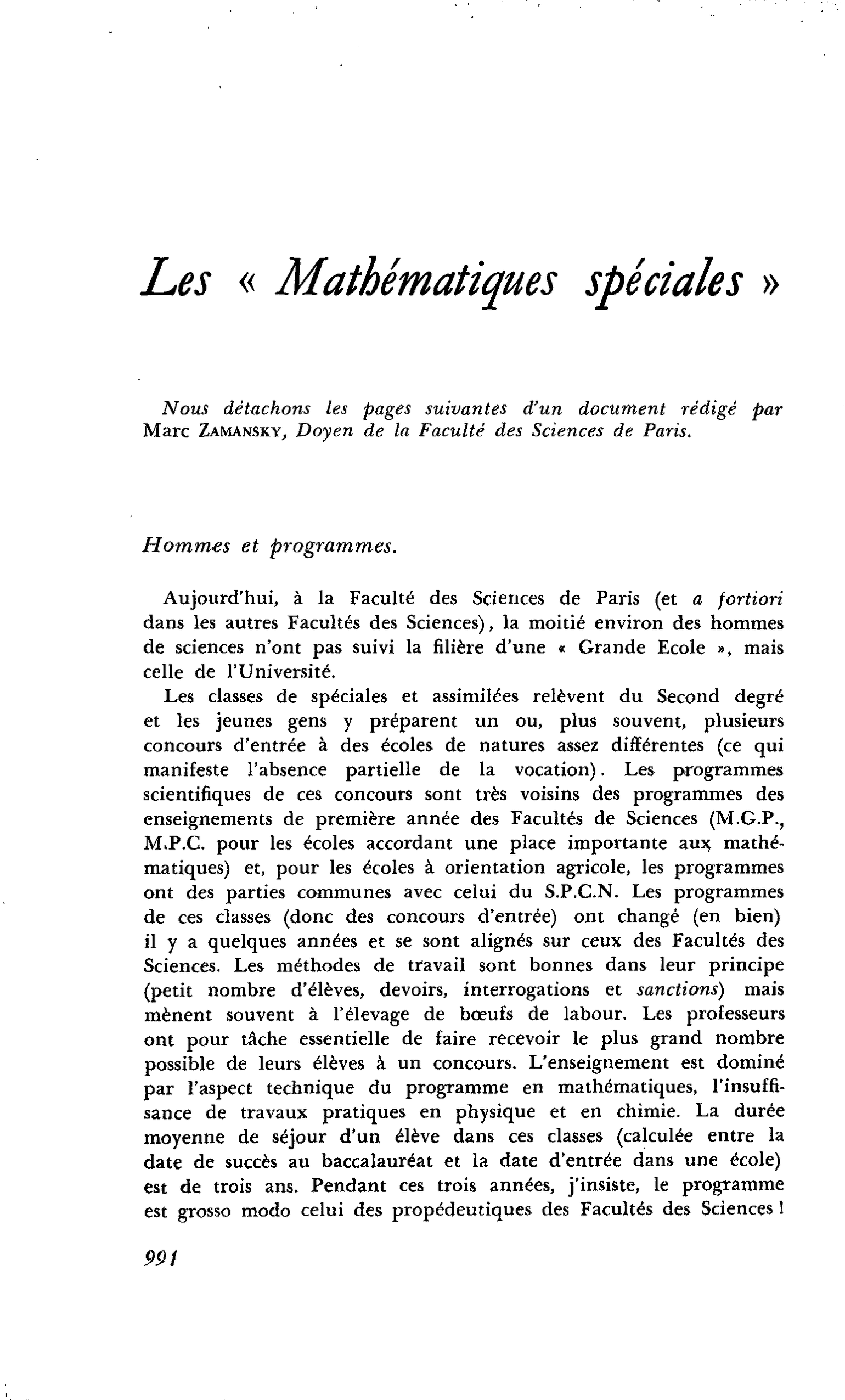Les « Mathématiques spéciales »