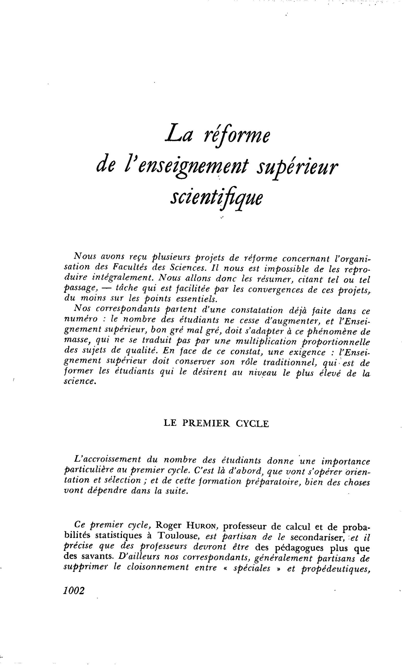 La réforme de l’enseignement supérieur scientifique