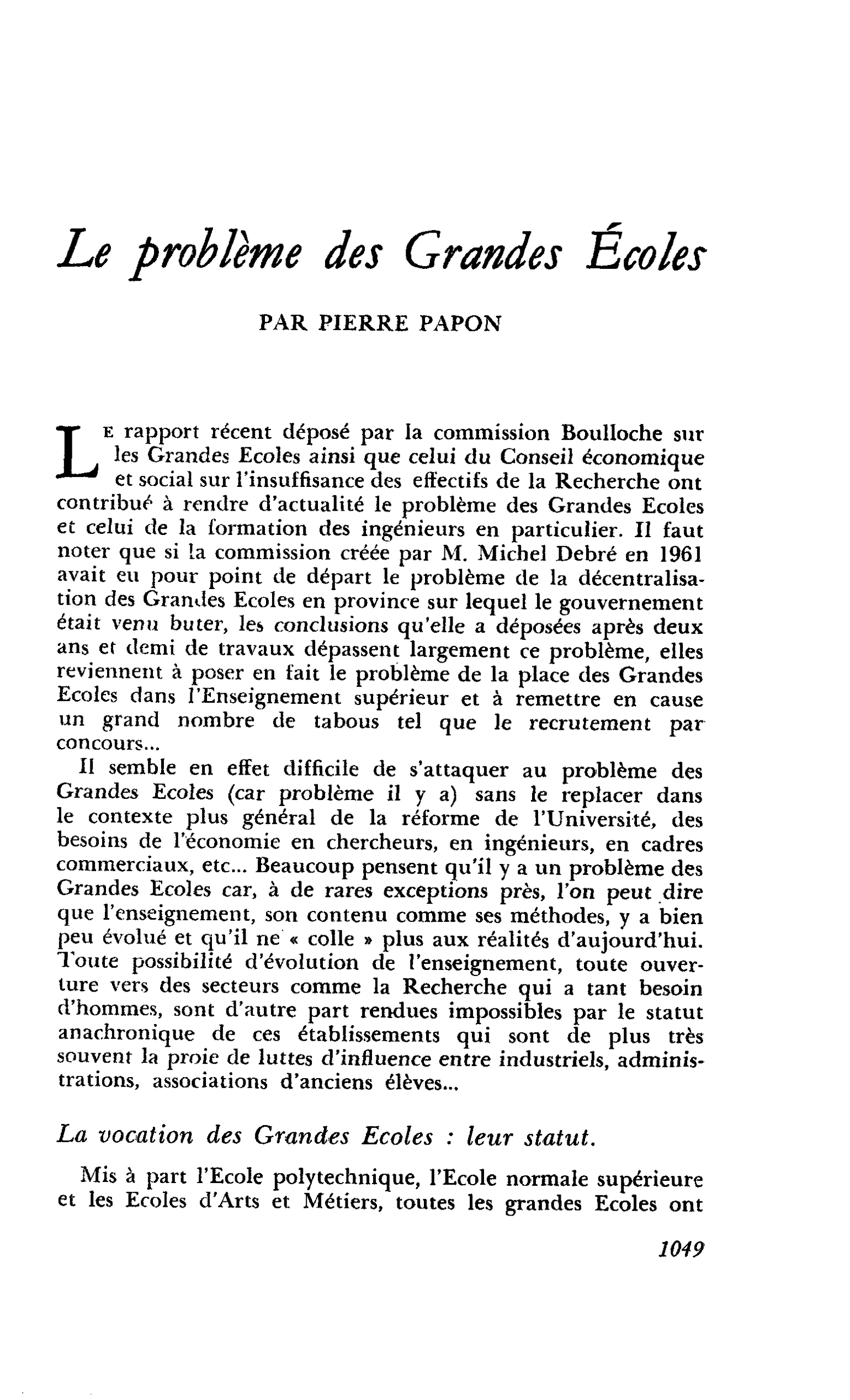 Le problème des Grandes Écoles