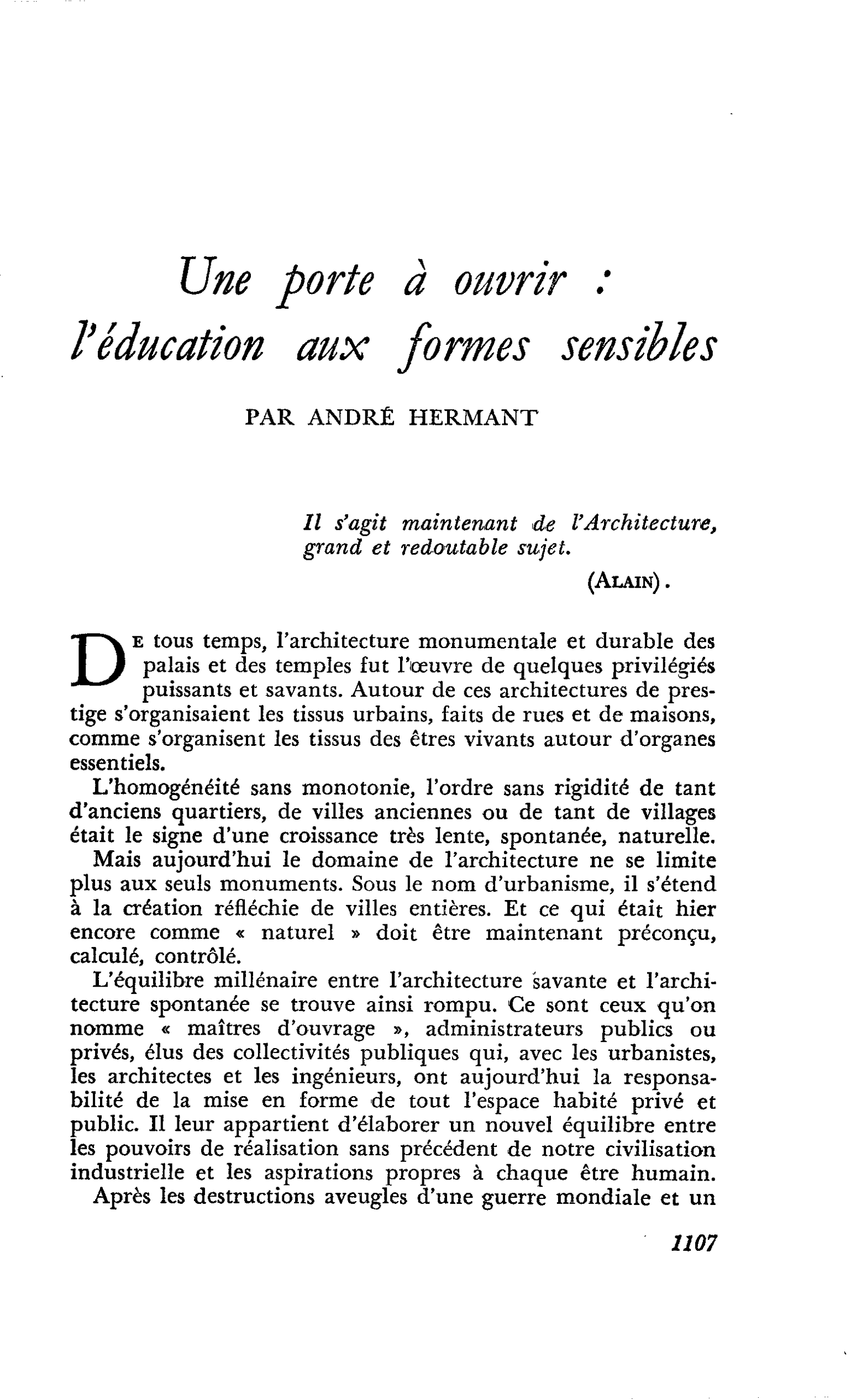 Une porte à ouvrir : l’éducation aux formes sensibles