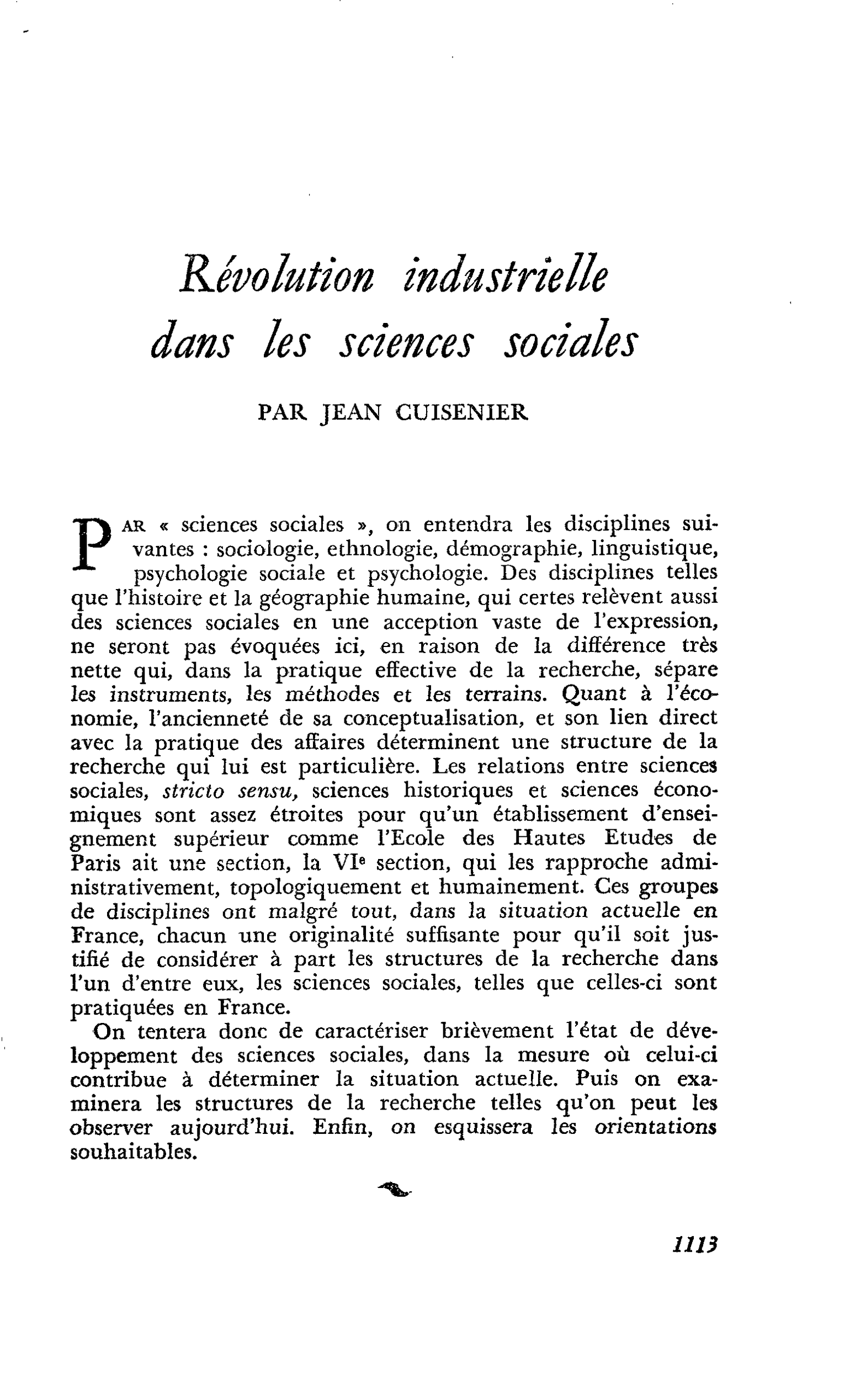 Révolution industrielle dans les sciences sociales