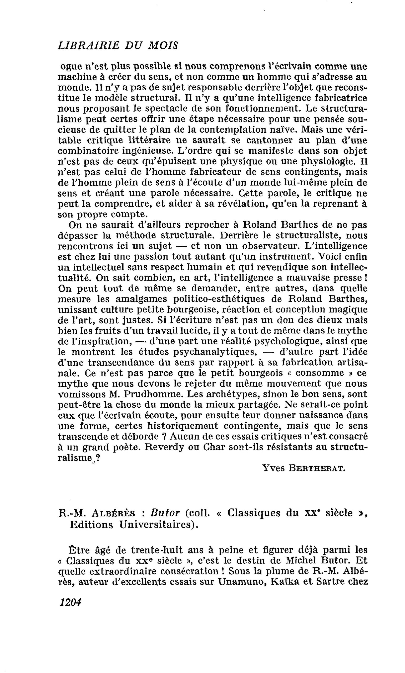 R.-M. Albérès : Butor
