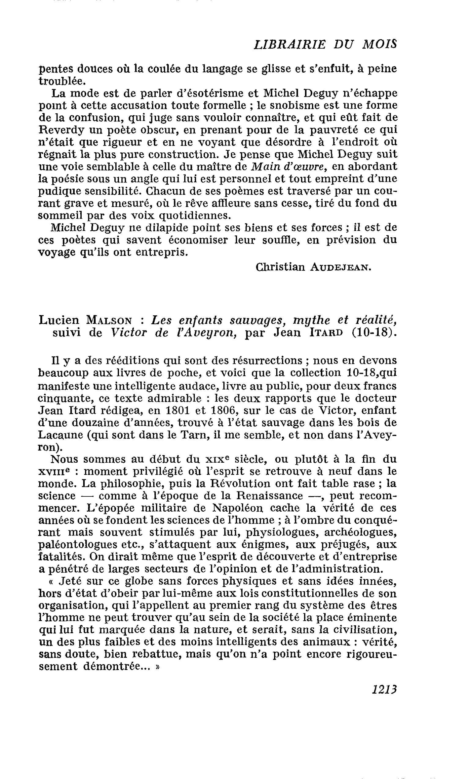 Lucien Malson : Les enfants sauvages, mythe et réalité, suivi de Victor de l’Aveyron