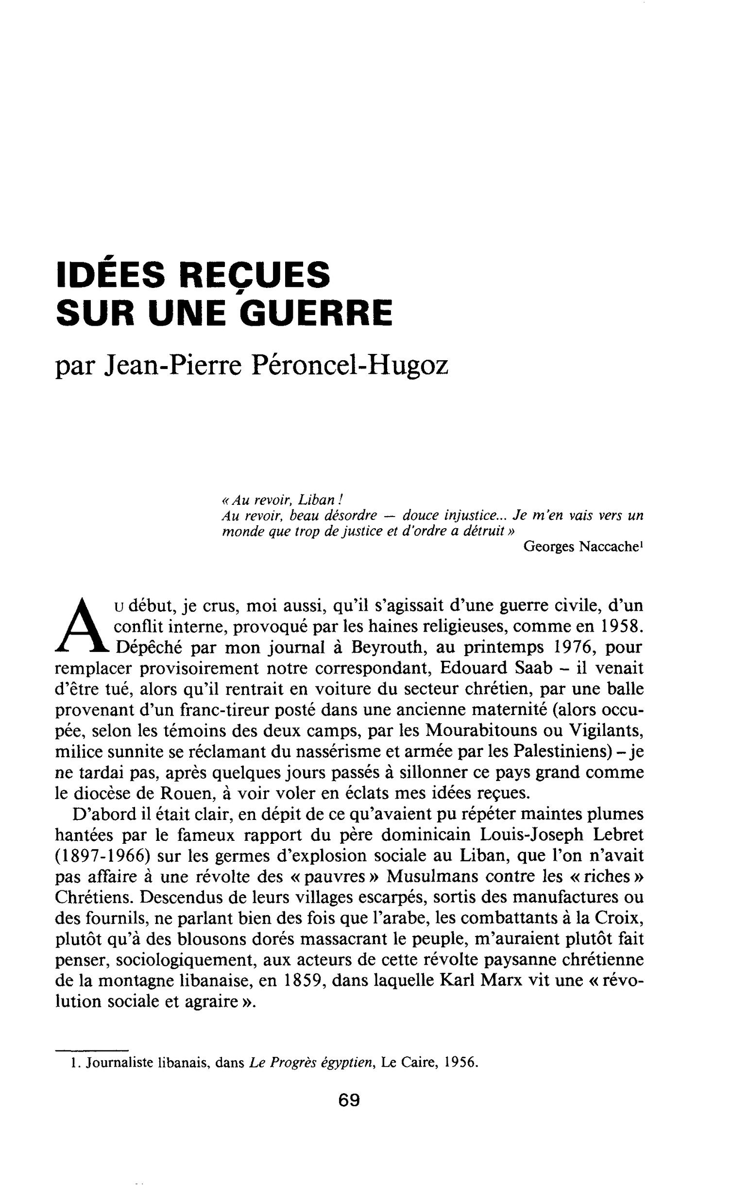IDÉES REÇUES SUR UNE GUERRE