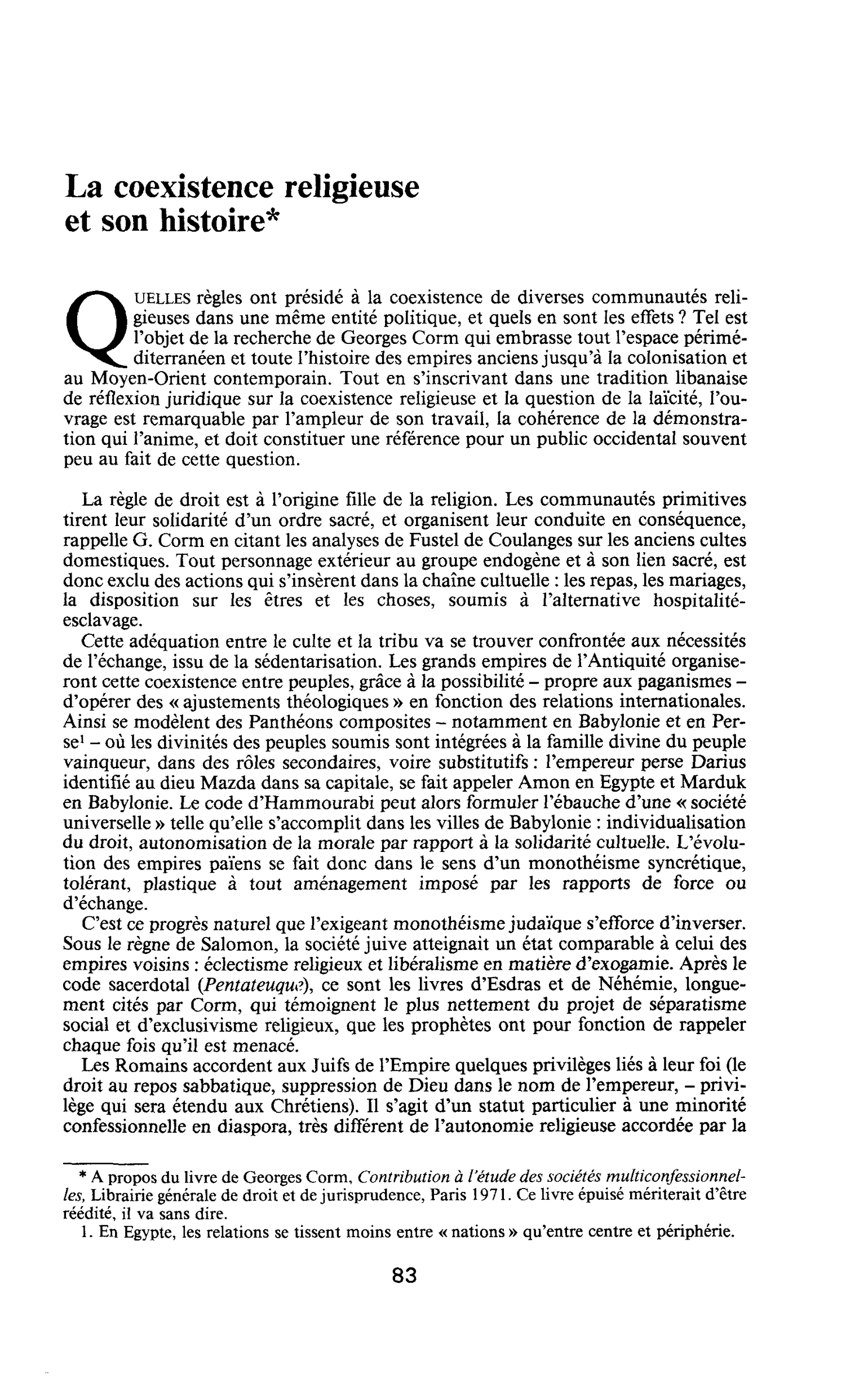 La coexistence religieuse et son histoire