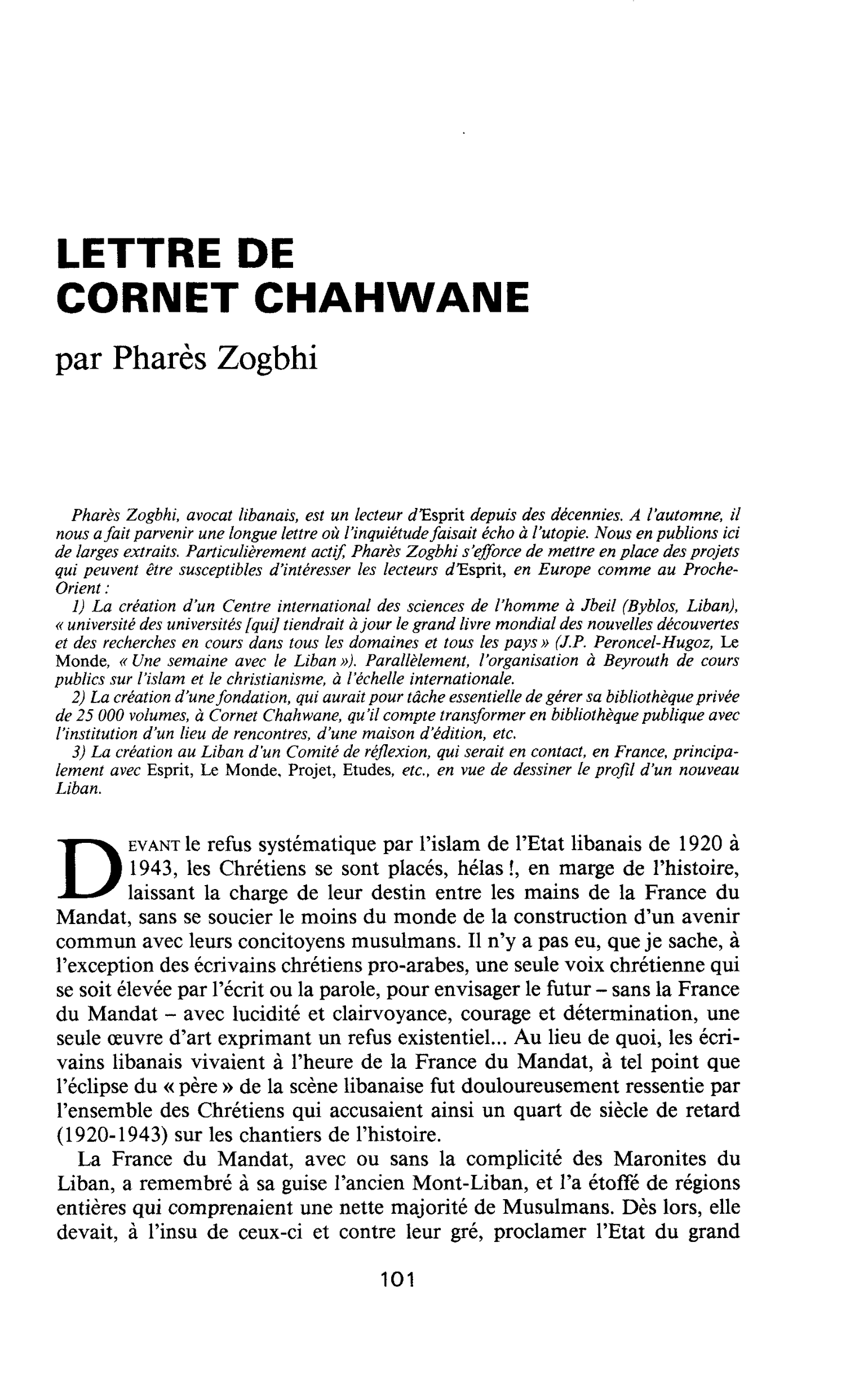 LETTRE DE CORNET CHAHWANE