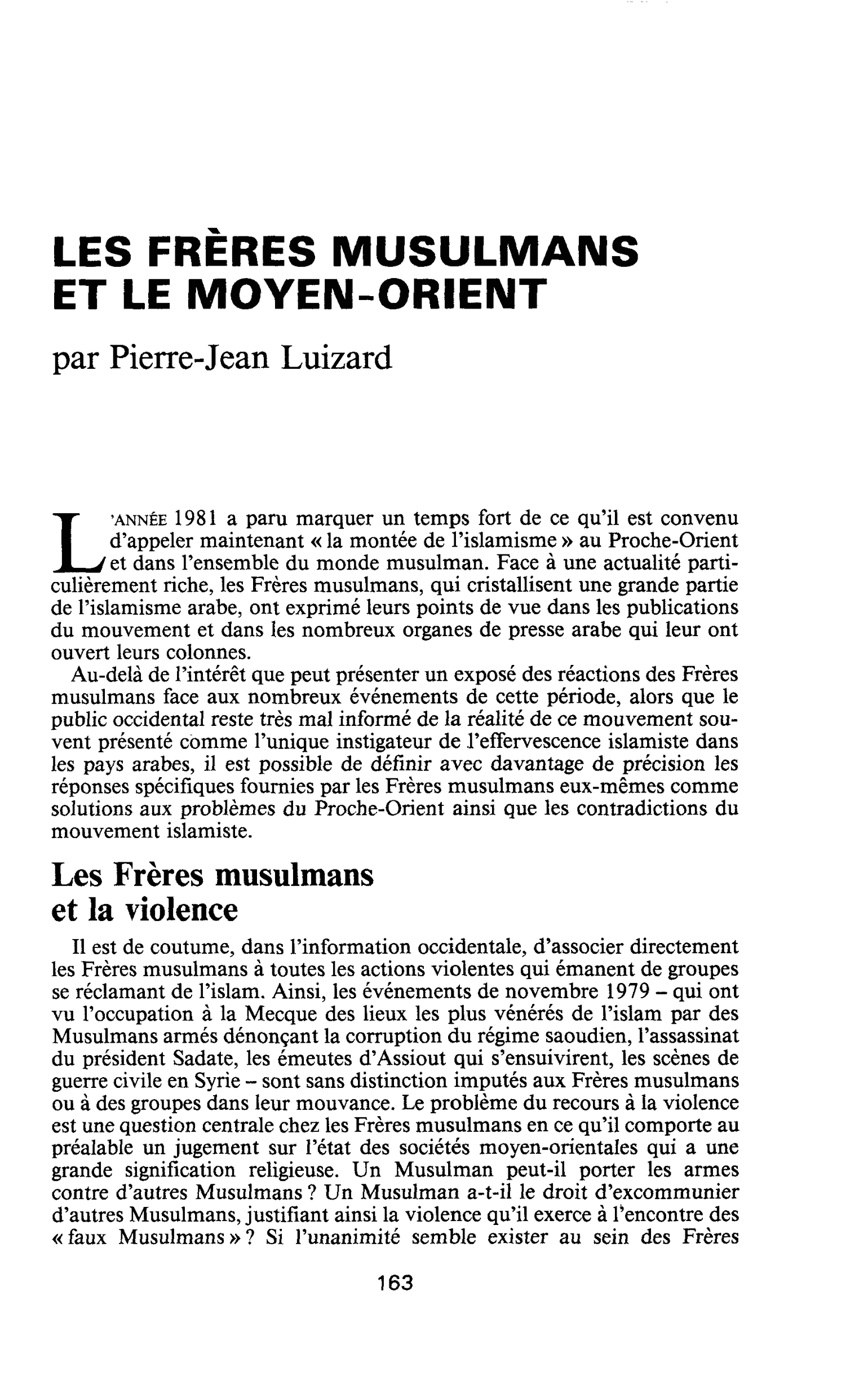 LES FRERES MUSULMANS ET LE MOYEN-ORIENT
