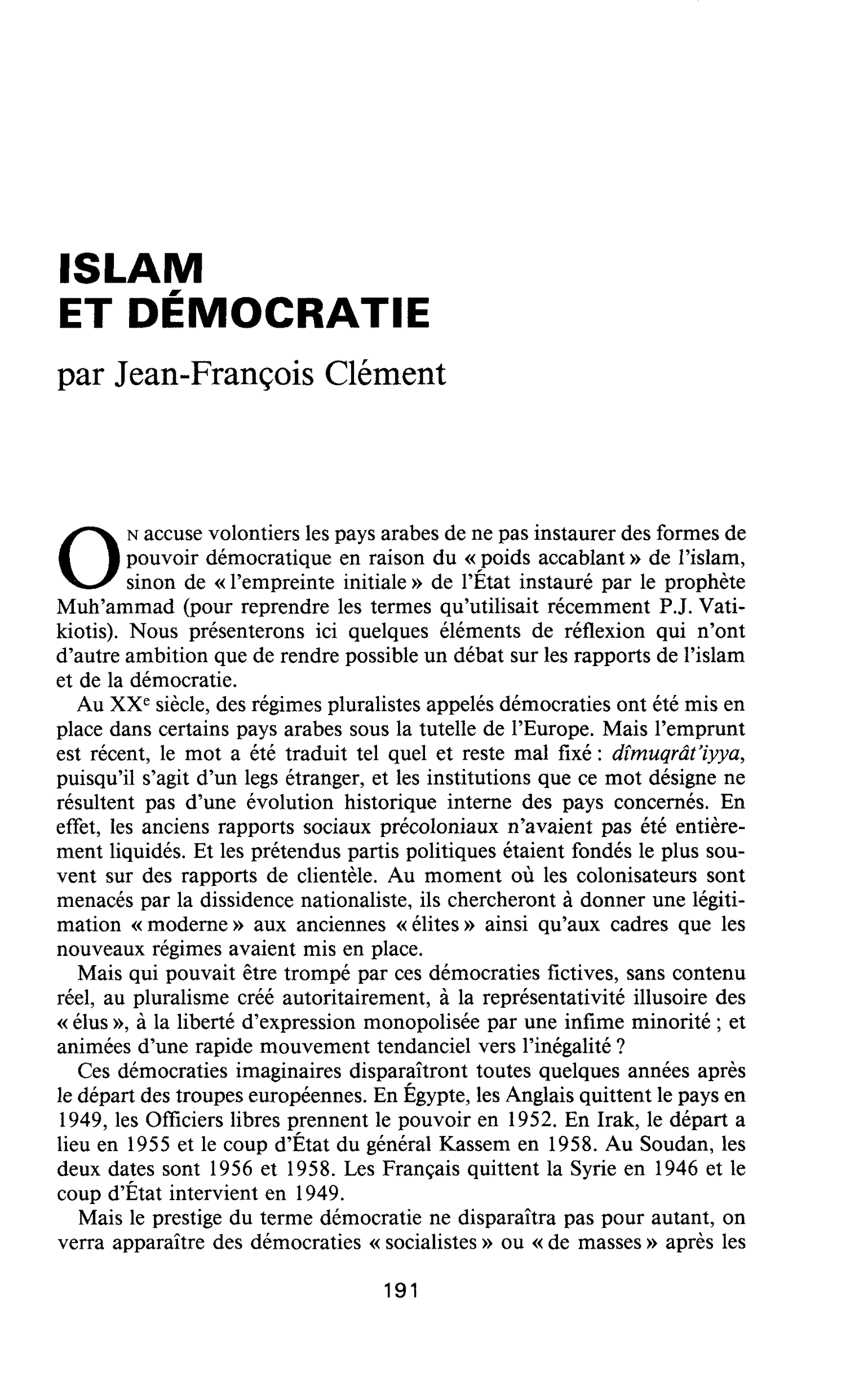 ISLAM ET DÉMOCRATIE