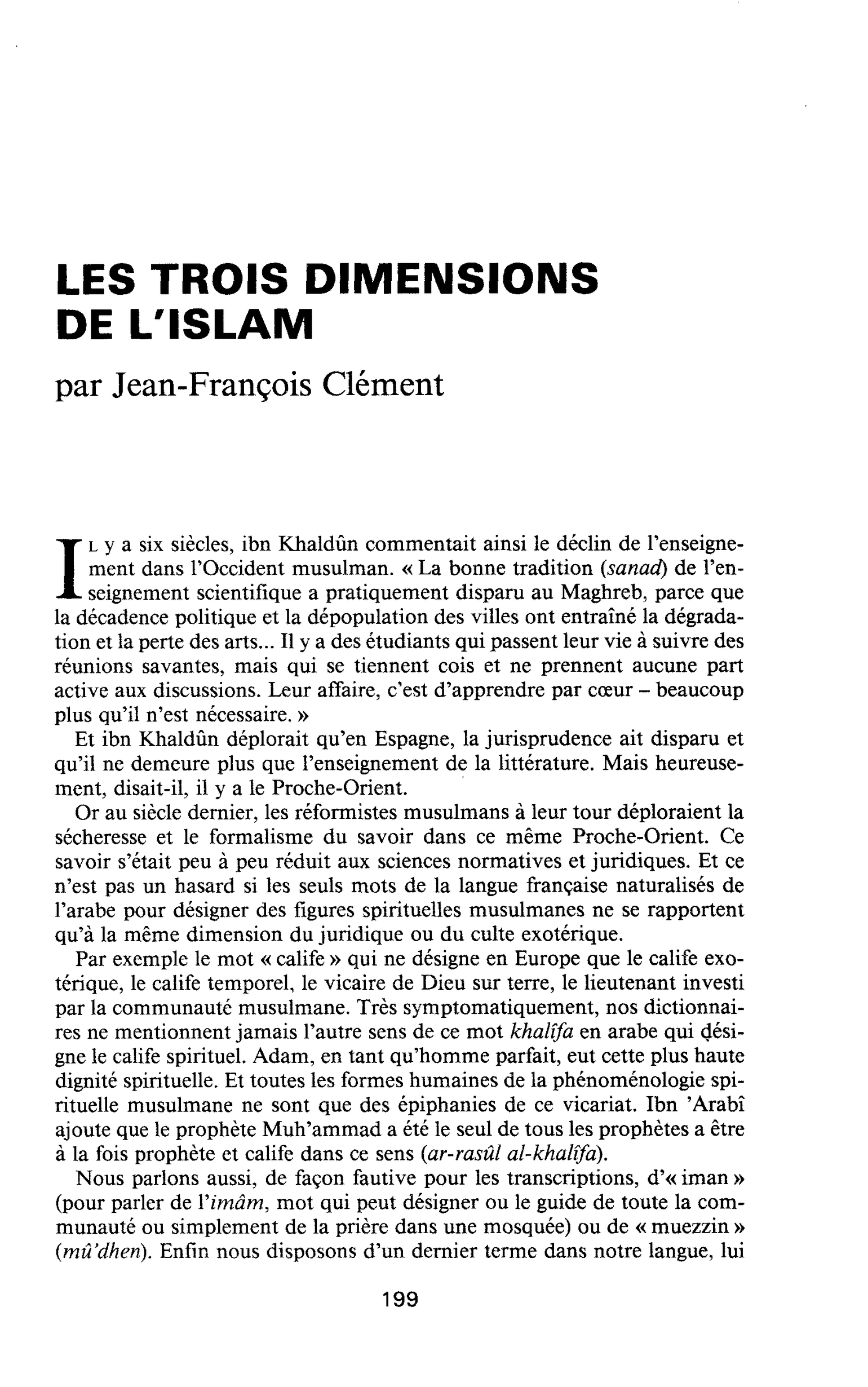 LES TROIS DIMENSIONS DE L’ISLAM