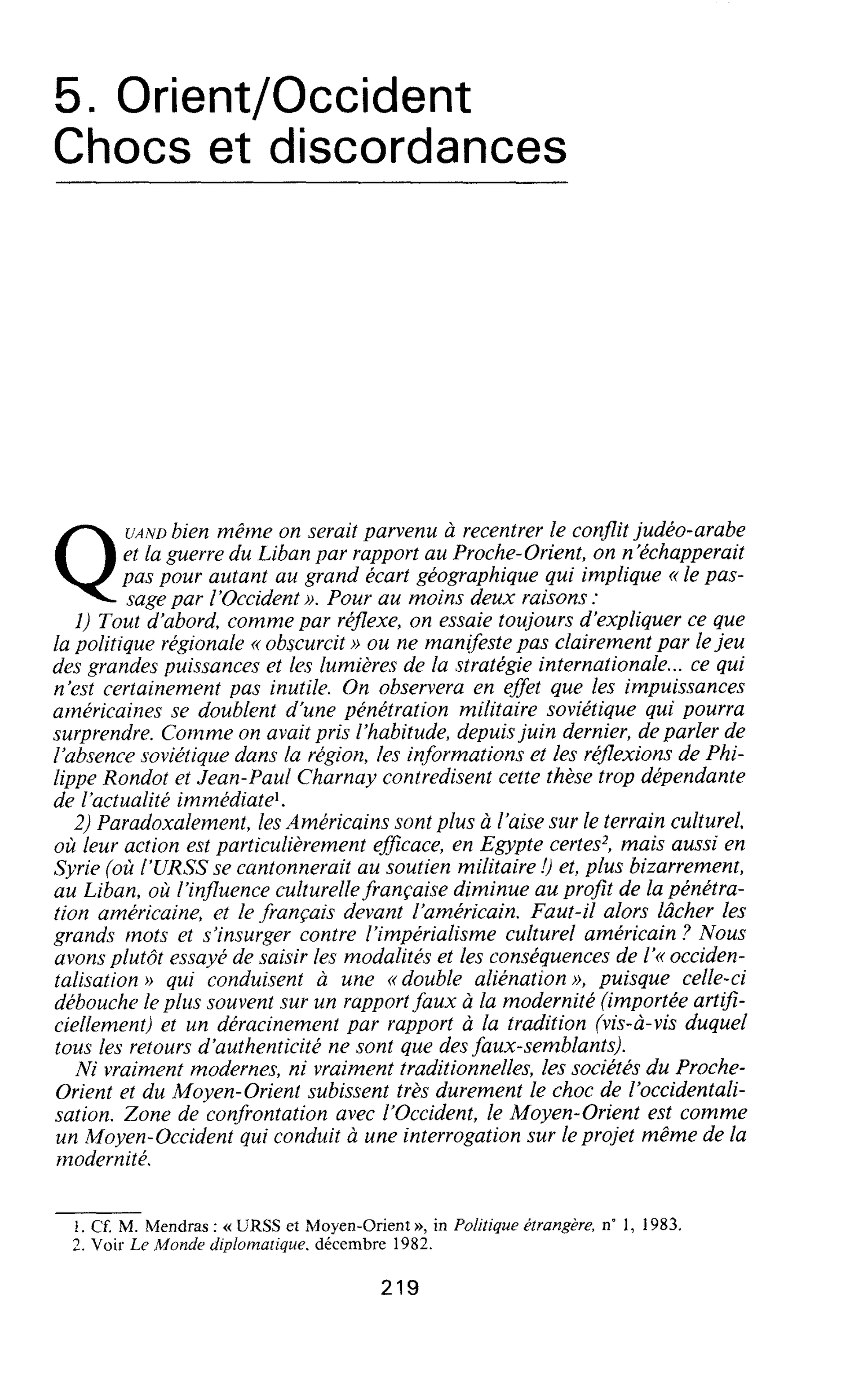 5. Orient/Occident Chocs et discordances