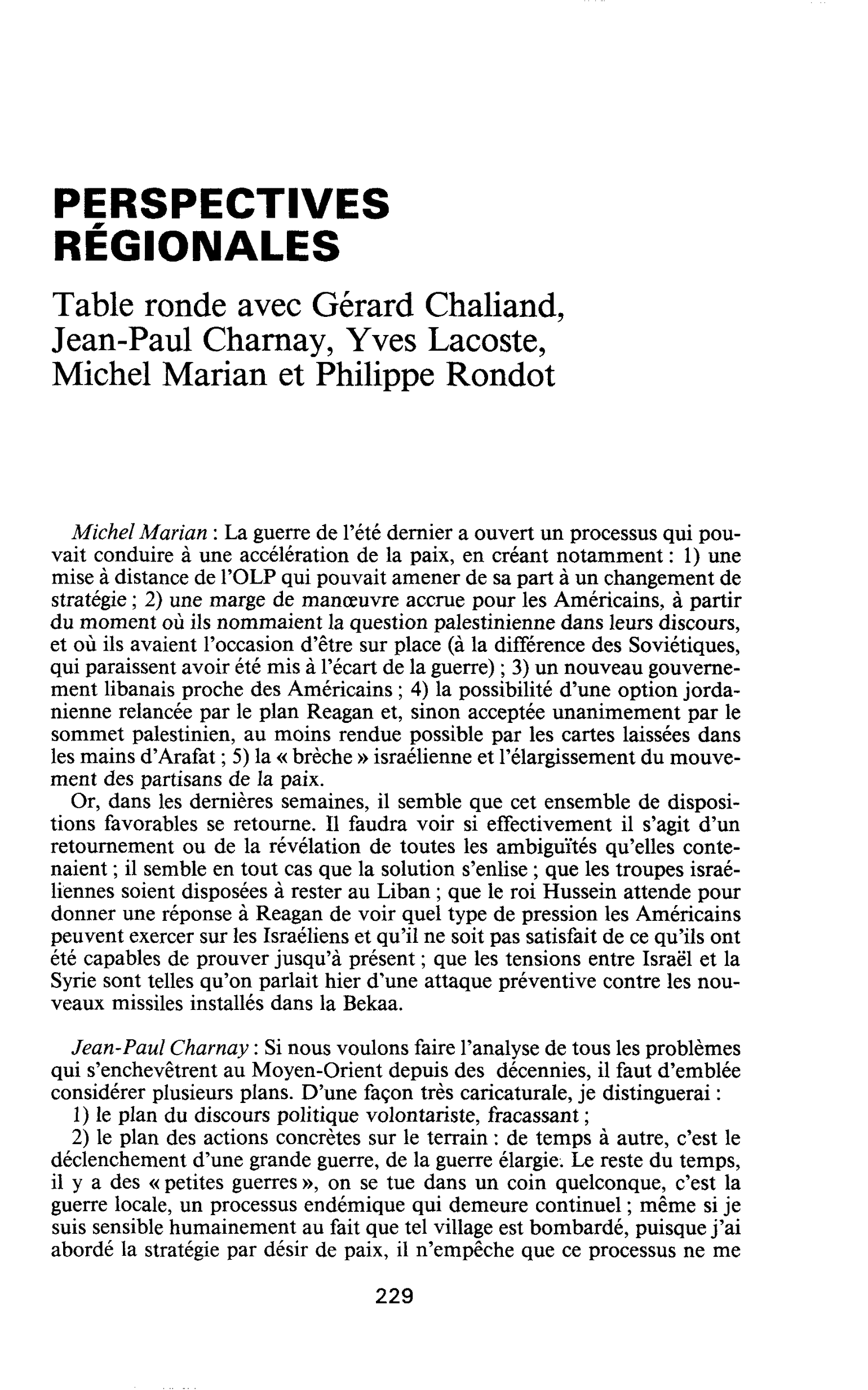 PERSPECTIVES RÉGIONALES