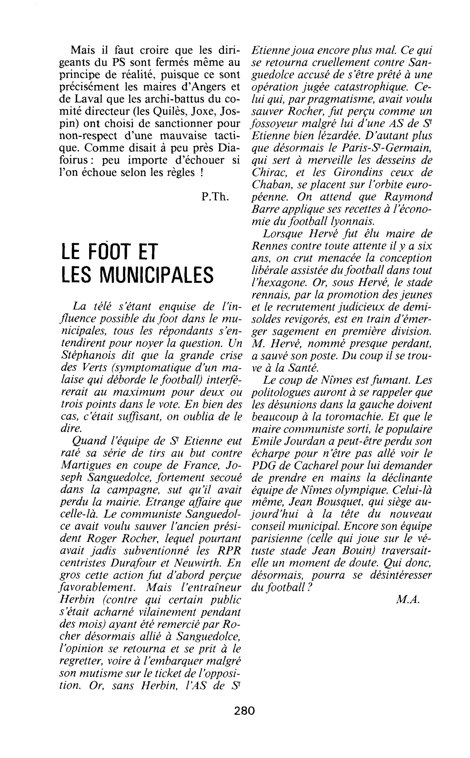 LE FOOT ET LES MUNICIPALES