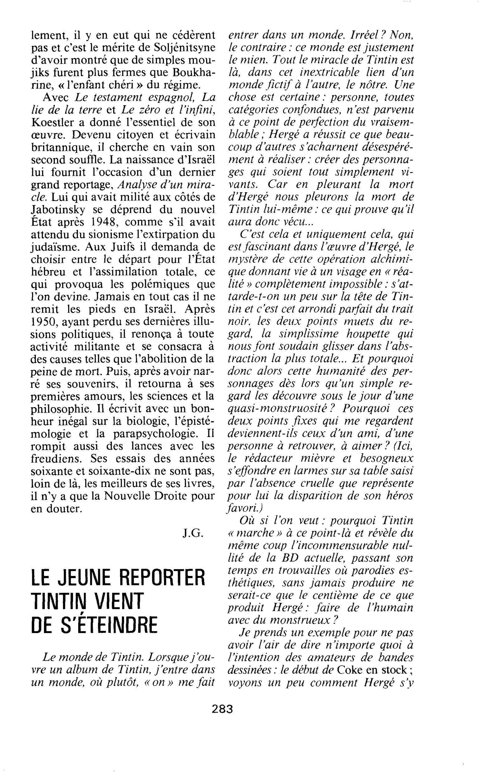 LE JEUNE REPORTER TINTIN VIENT DE S’ÉTEINDRE