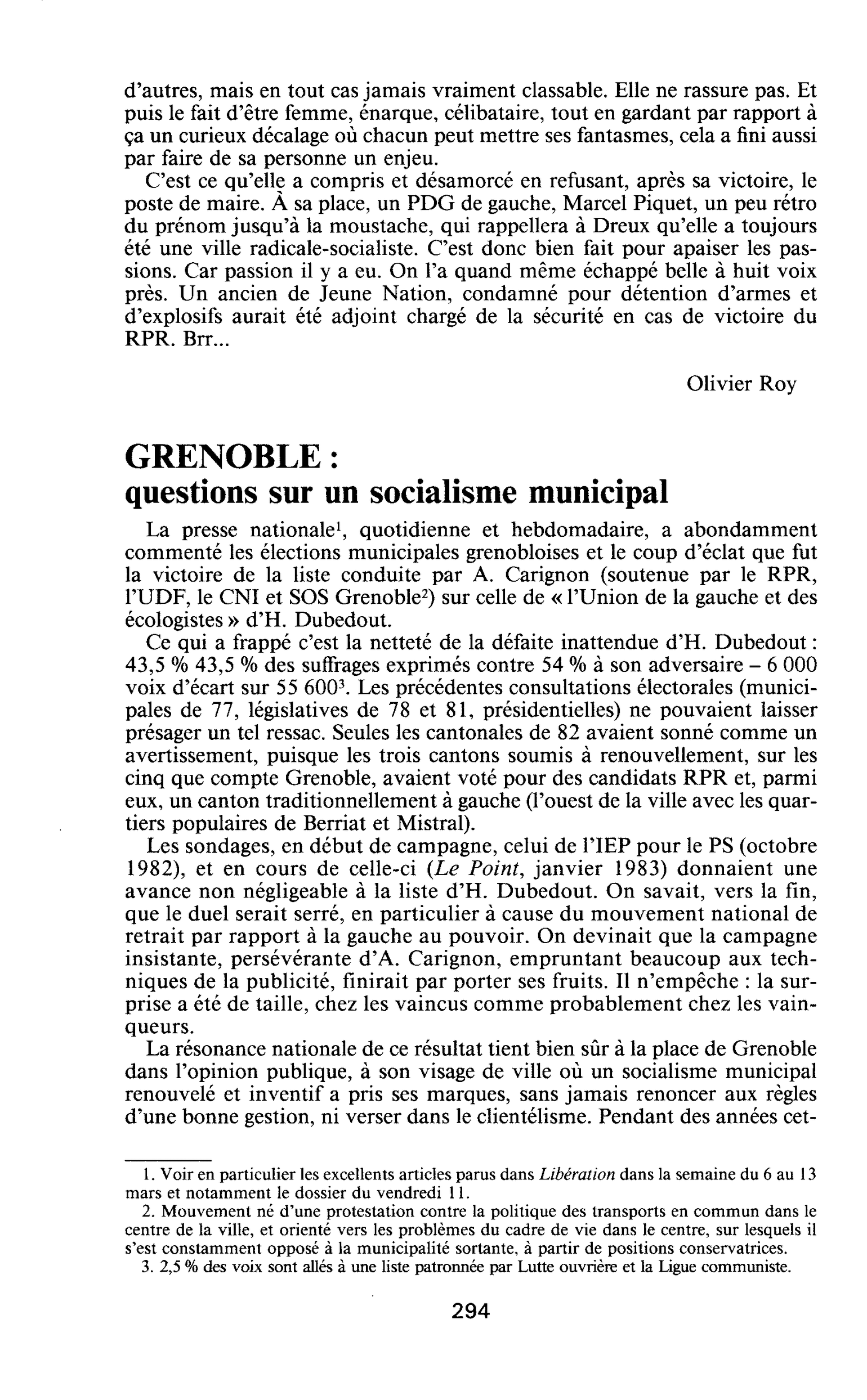 MUNICIPALES. GRENOBLE : questions sur un socialisme municipal
