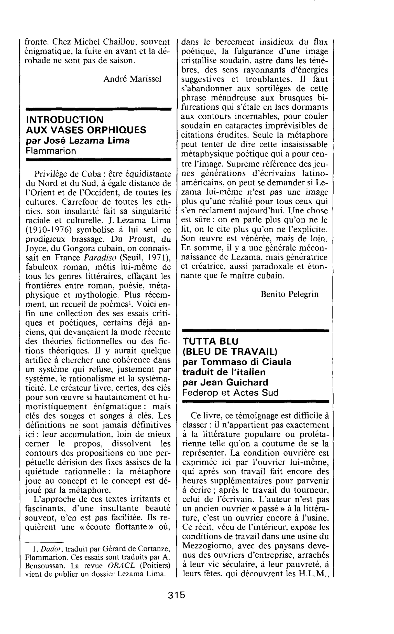 INTRODUCTION AUX VASES ORPHIQUES. par José Lezama Lima