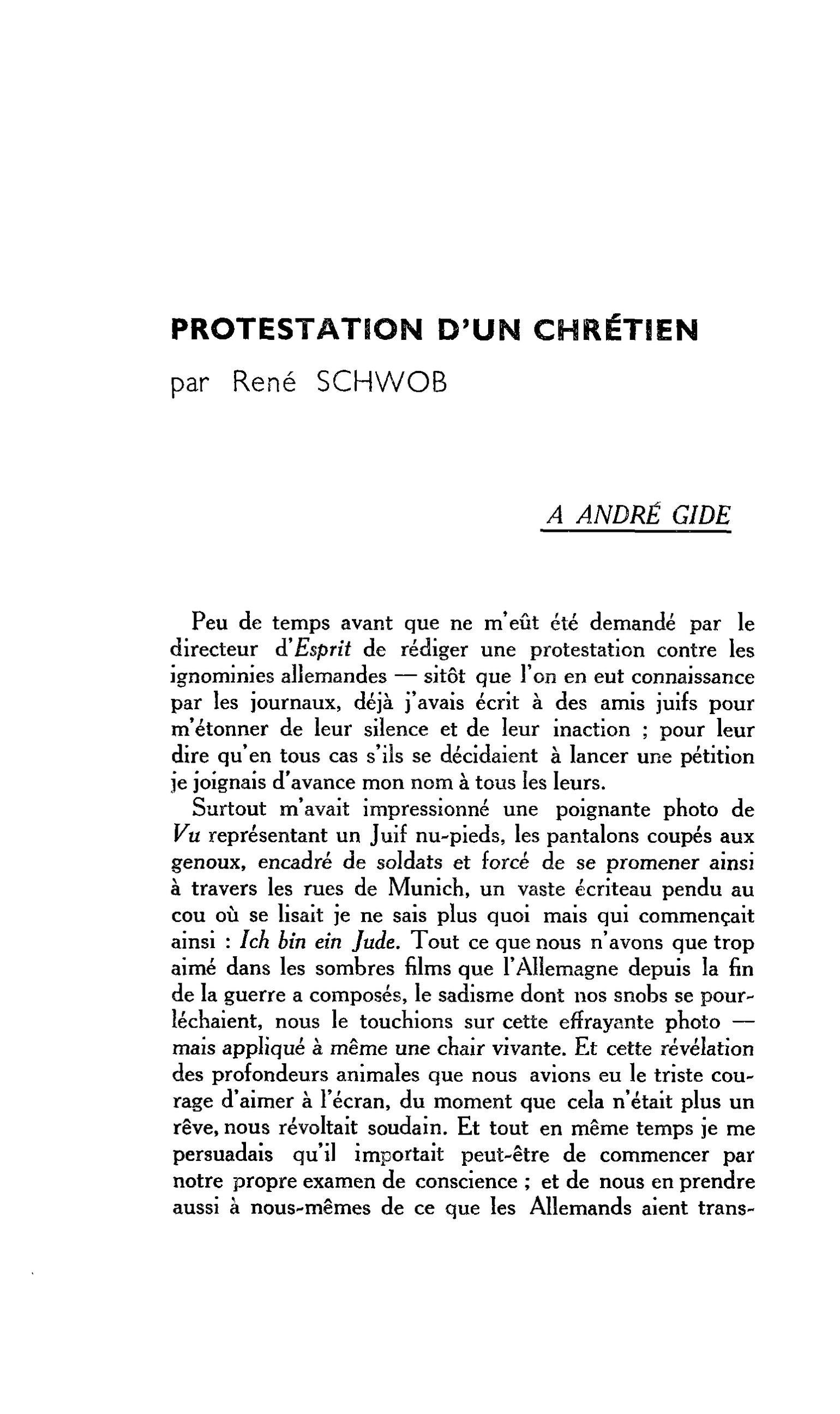 PROTESTATION D’UN CHRÉTIEN