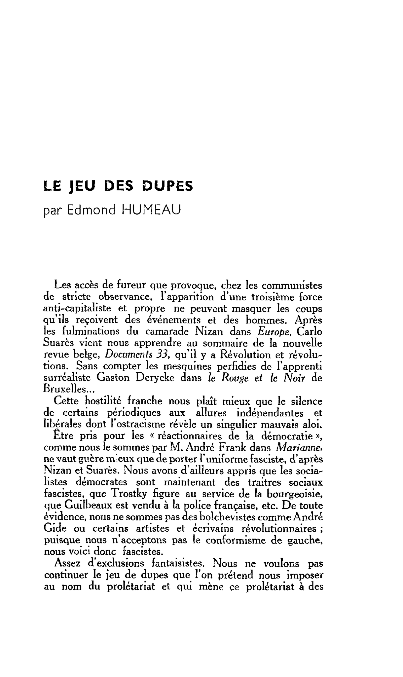 Destin du Spirituel : LE JEU DES DUPES