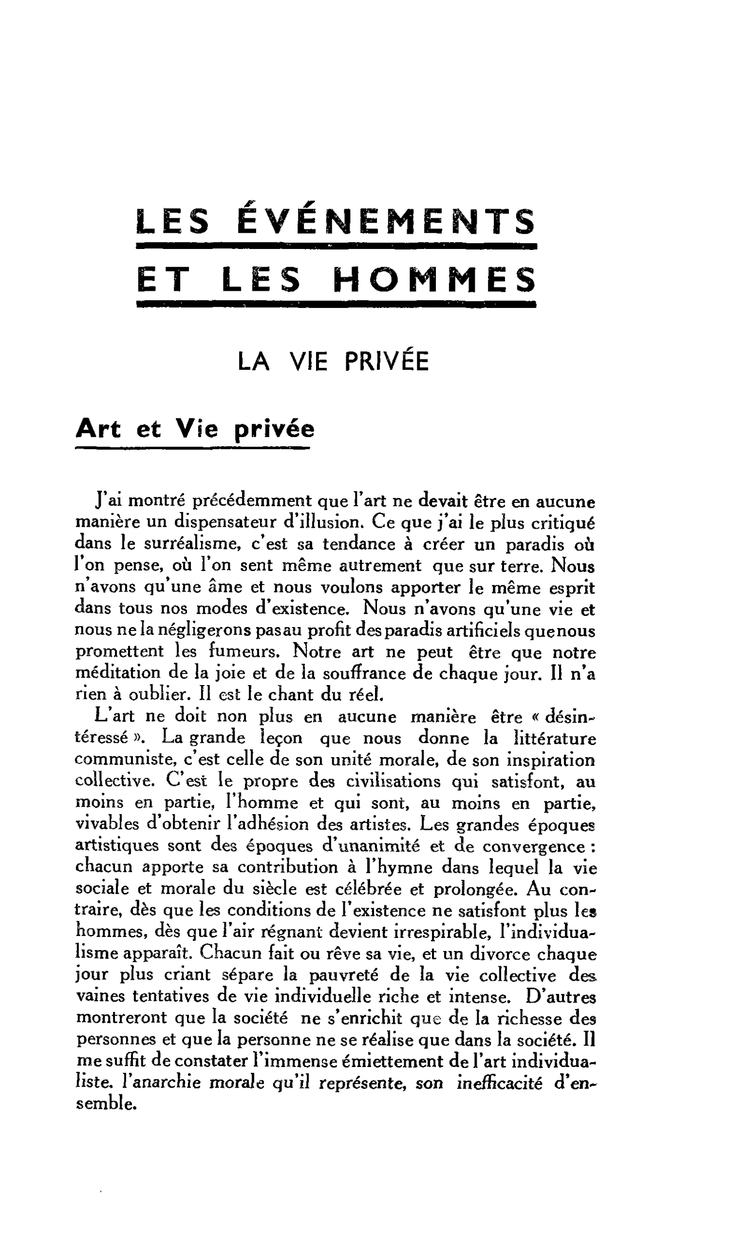 LA VIE PRIVÉE. Art et Vie privée