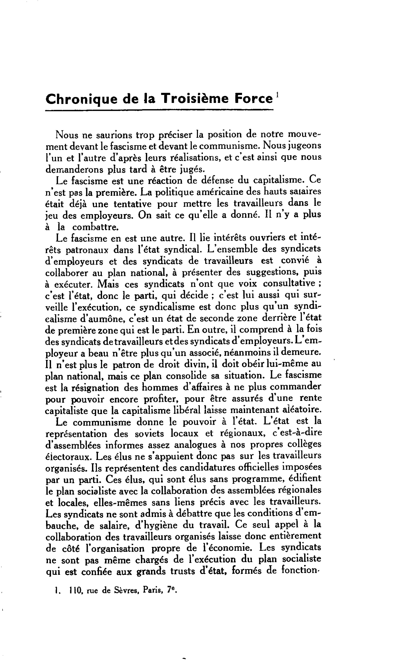 LA CITÉ : Chronique de la Troisième Force