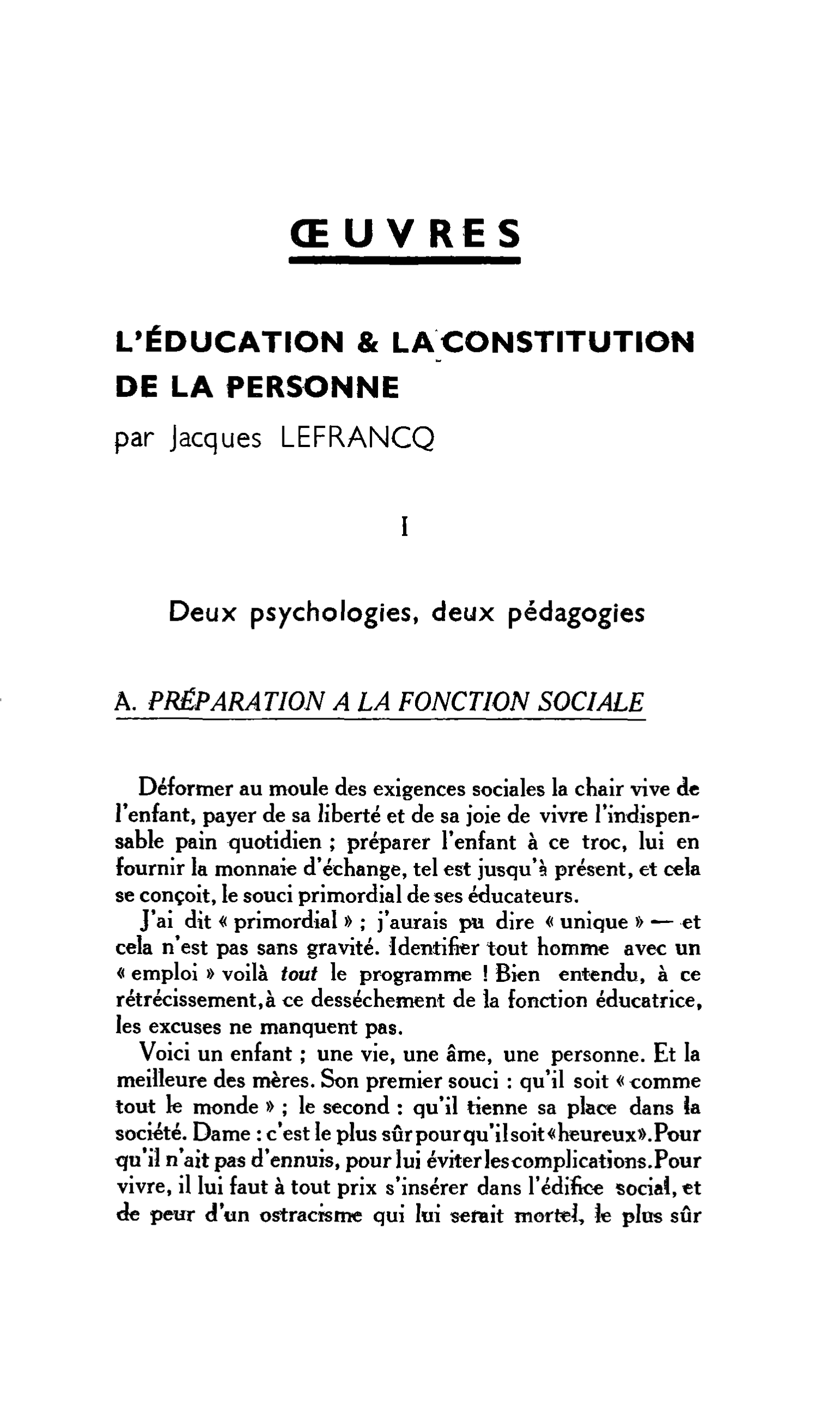 L’ÉDUCATION & LA CONSTITUTION DE LA PERSONNE